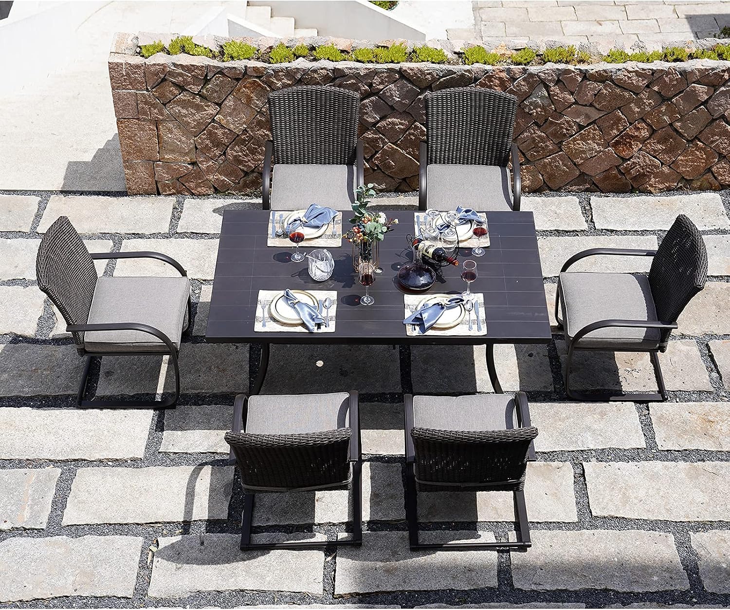 Grand patio 4 Pieces Outdoor Patio Metal Dining Chairs, C-Spring Motion Wicker Dining Chairs Set of 4 with Seat Cushions for Lawn Garden Backyard Deck
