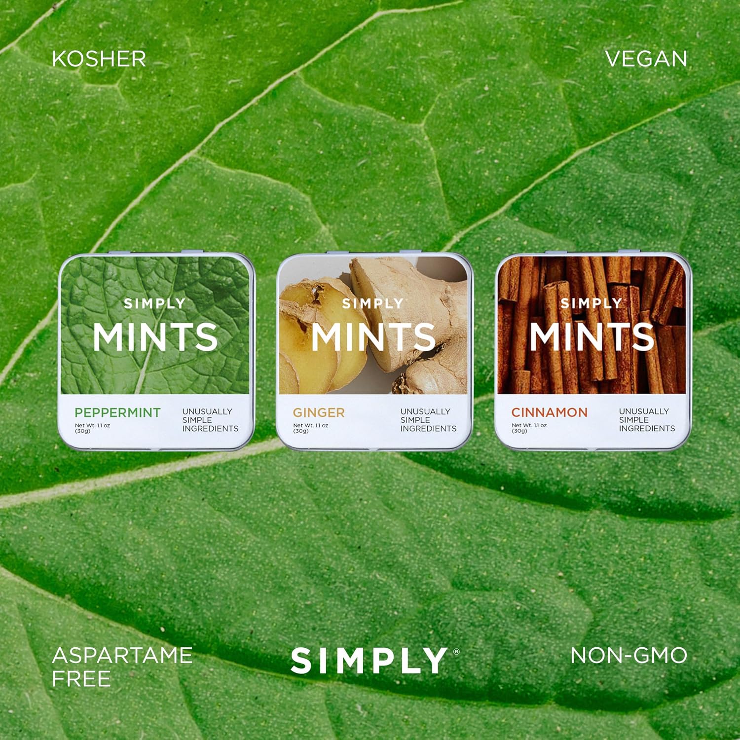 SIMPLY MINTS Natural Peppermint Breath Mints, 6 Pack (180 Pieces), Made With Real Peppermint Oil | Aspartame-Free, Sorbitol-Free, Xylitol-Free, Vegan, Kosher, Non-GMO