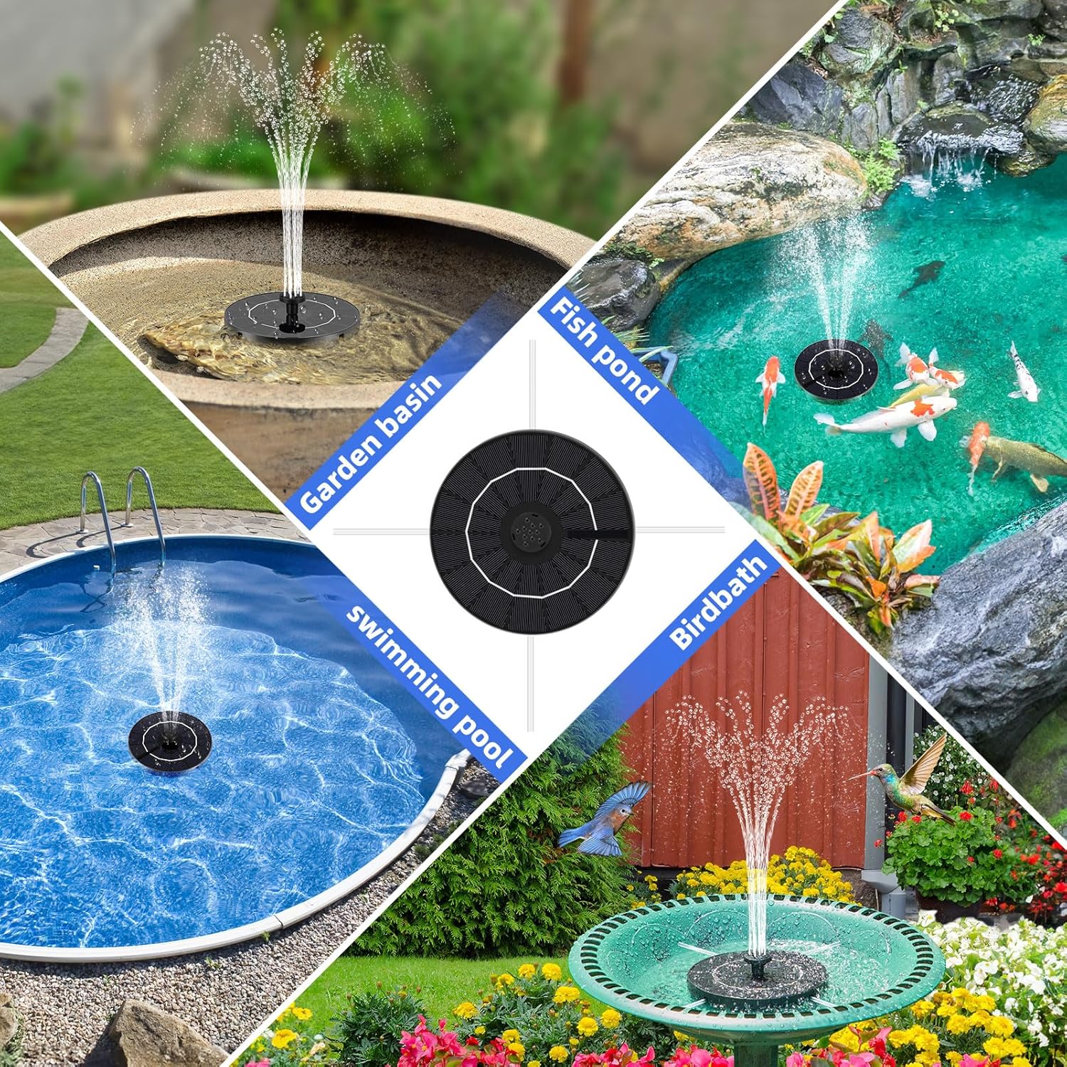 Solar Fountain for Bird Bath, Solar Water Fountain with Multiple Nozzles & Fixed Pipes, Upgraded Version 3.5W Solar Water Pump, Suitable for Bird Bath