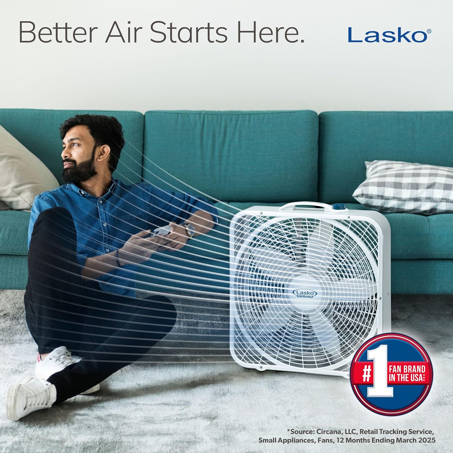 Lasko Weather-Shield Performance Box Fan, 3 Speeds, Innovative Wind Ring System for Up to 30% More Air, Carry Handle for Bedroom, Office, Home