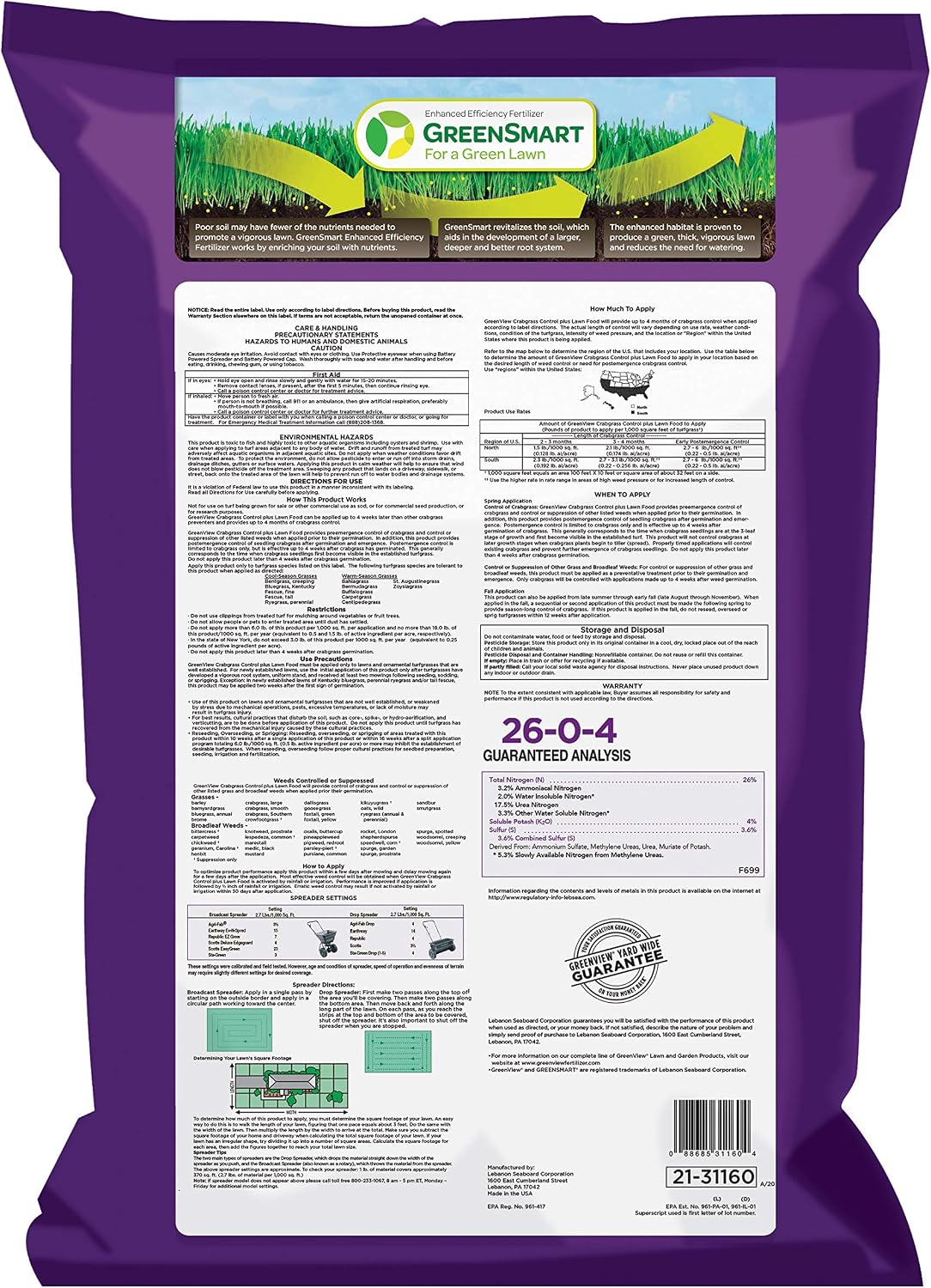 GreenView Crabgrass Control Plus Lawn Food - 40.5 lb. Bag - Covers 15,000 sq. ft.