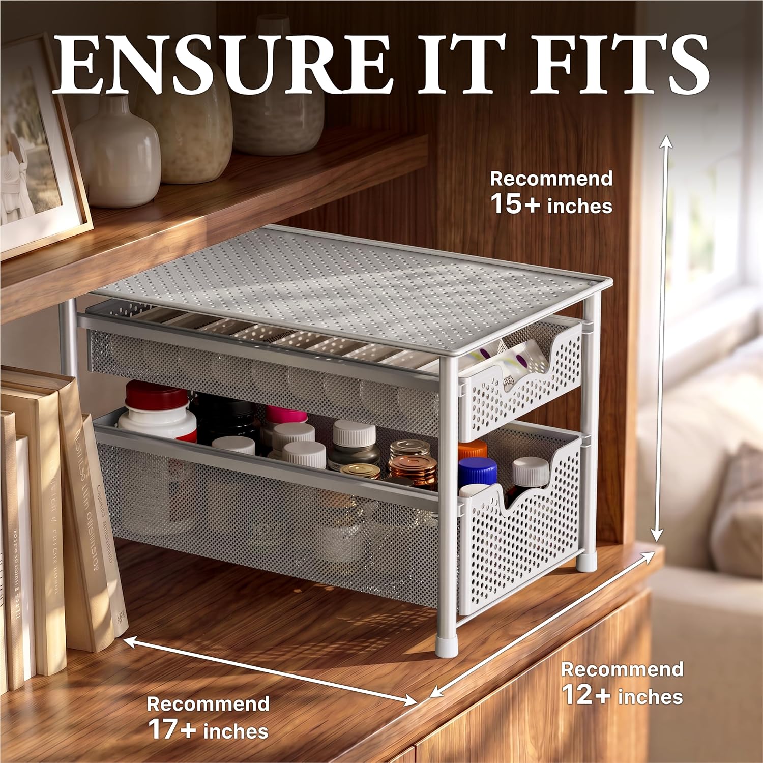 Simple Houseware Stackable 3 Tier Sliding Basket Organizer Drawer, Silver