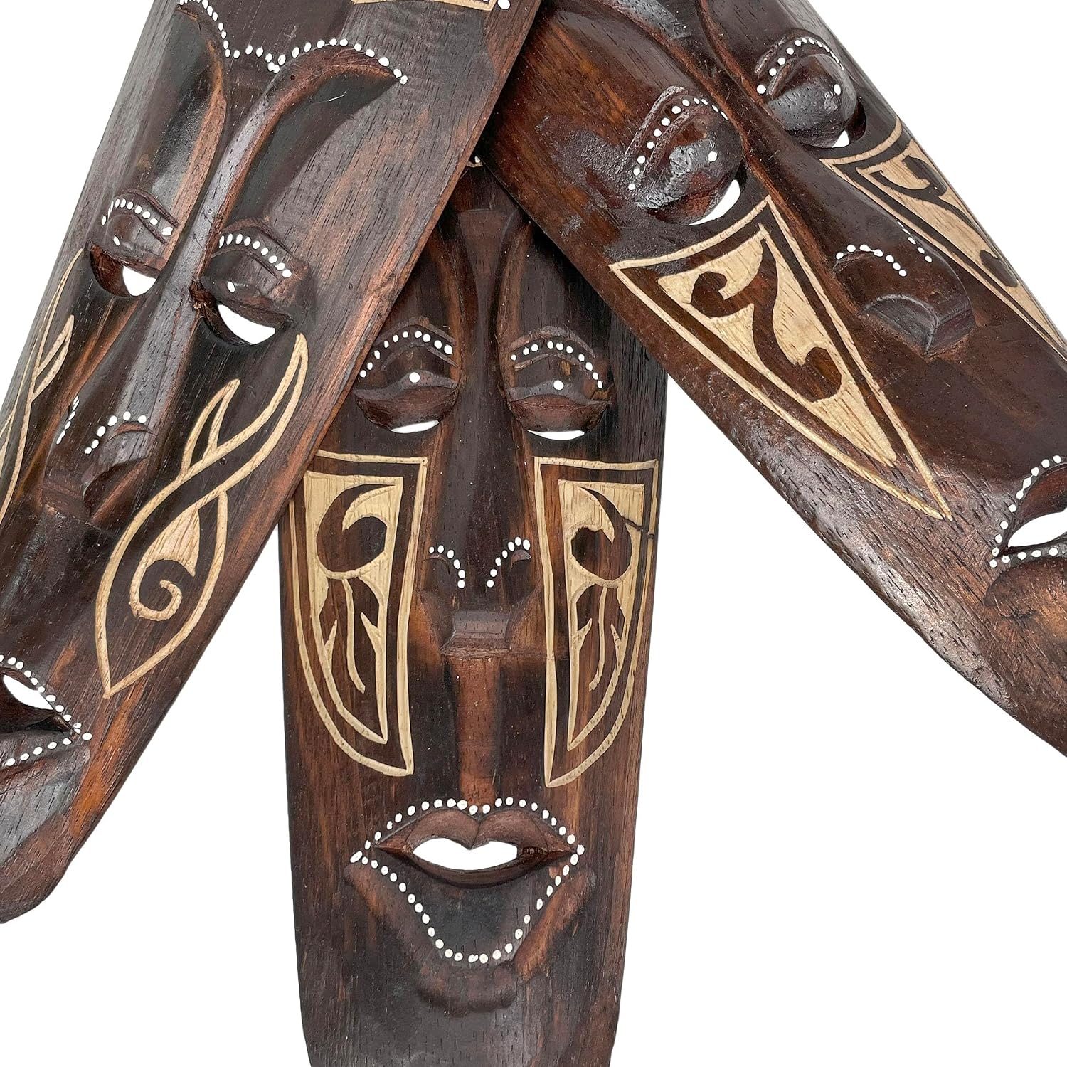 Zeckos Set of 5 African Animal Wall Masks, Hand-Carved Wood, 20 Inch | Painted Black Backdrop with Natural Grain