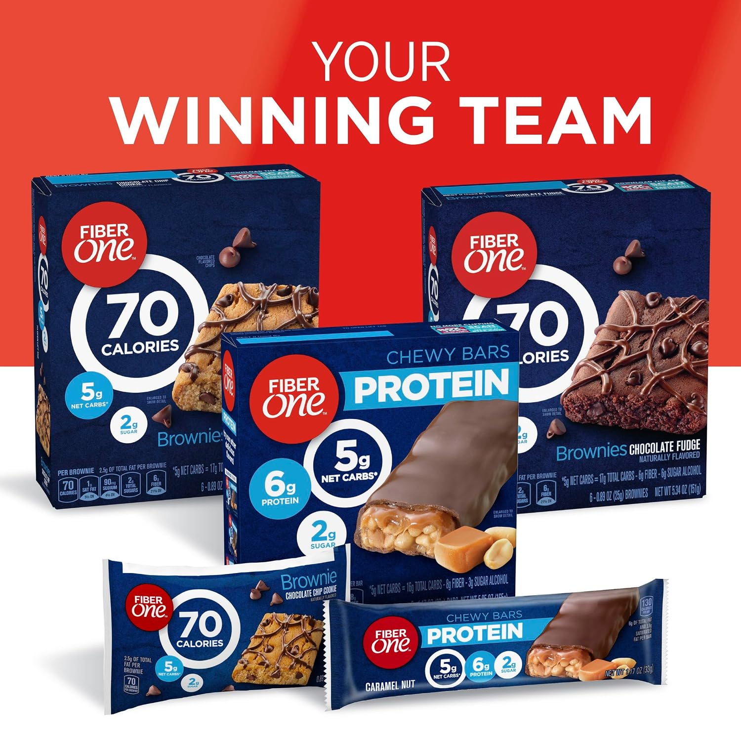 Fiber One 70 Calorie Chocolate Fudge Brownies, Mega Pack, 18 ct, 16 oz | 26% Daily Value of Fiber per Bar, 70 Calories & 2g Sugar, 5g Net Carbs, Bulk Pack for Office or Pantry Stocking