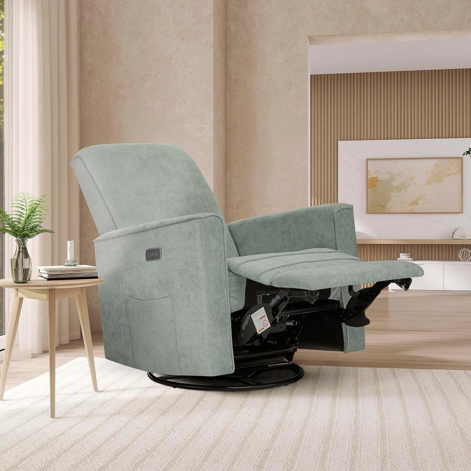 évolur Harlow Upholstered Power Glider Recliner with USB Charging – Rocking & 275° Swivel with Smooth Glide – Greenguard Gold & FSC