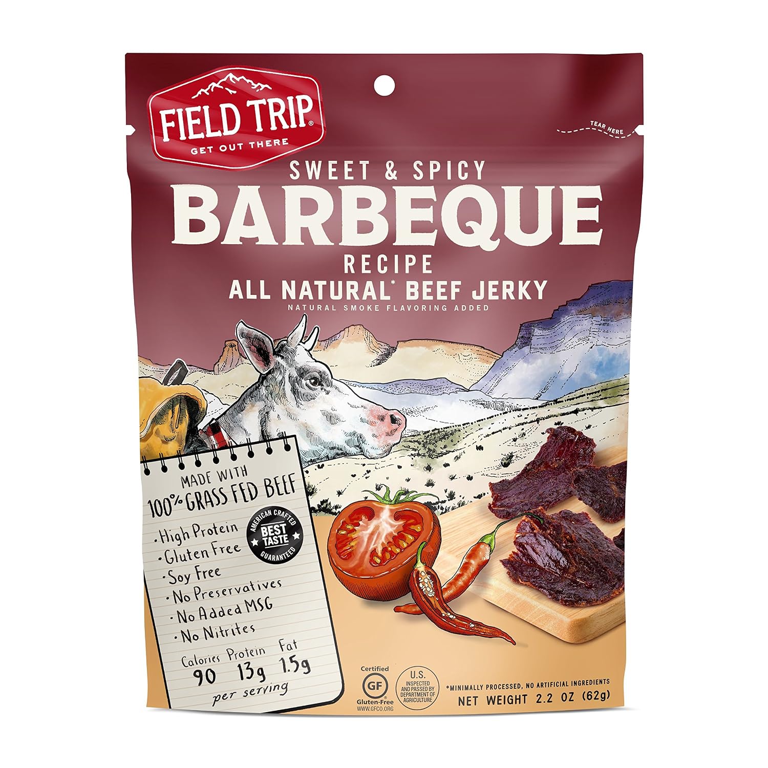 Field Trip Beef Jerky, Original, 1 Oz Bag, 12 Bags/carton | Grass Fed Beef Jerky, Healthy Gluten Free Snacks, All Natural, Paleo-Friendly Beef Jerky, High Protein, Low Carb, No Nitrates