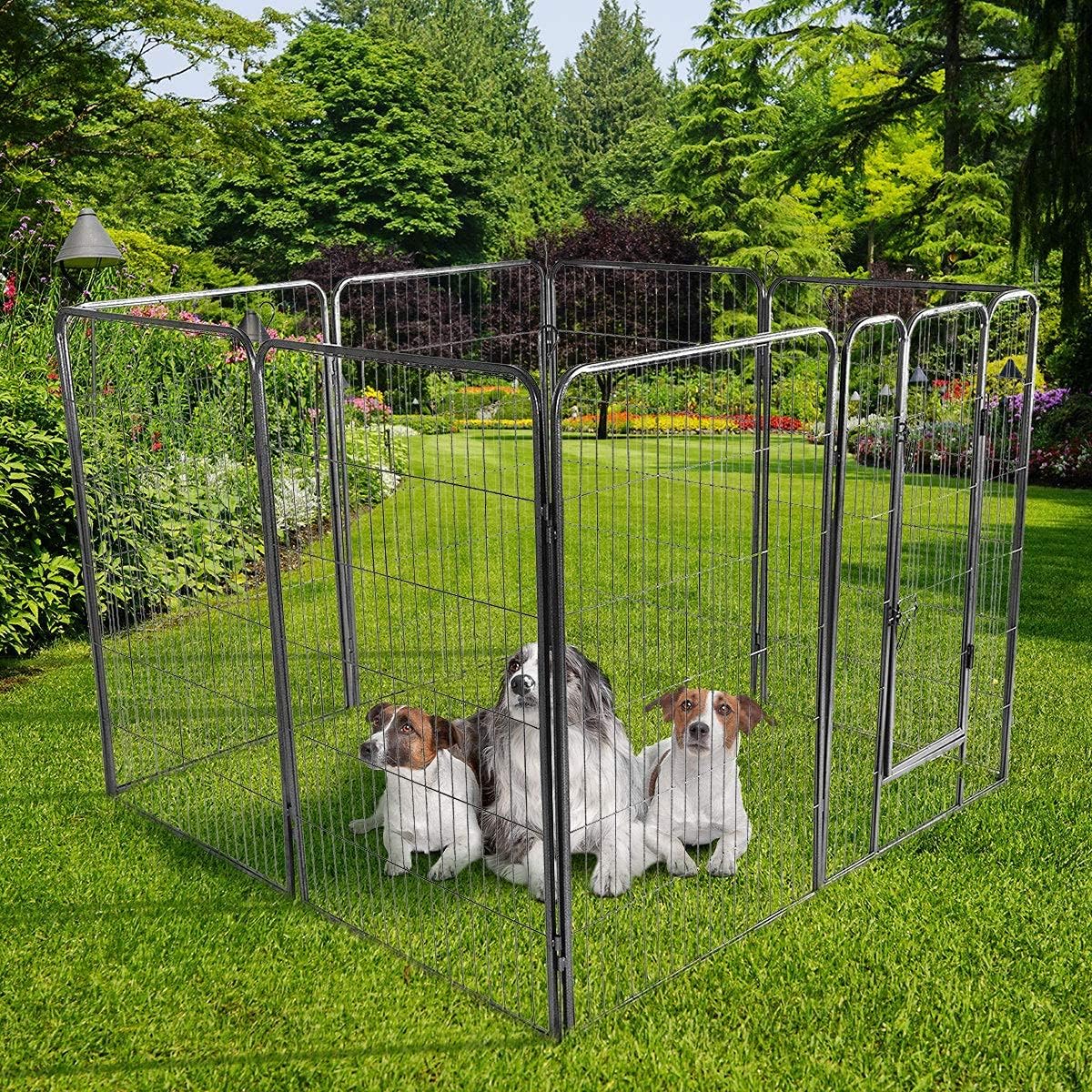 S AFSTAR 16 Panels Metal Dog Playpen, 48" Height Dog Fence Exercise Pen with Doors for Large Medium Small Dogs Rabbits Cats, Foldable Pet Puppy Playpen for Indoor & Outdoor Yard (Black)