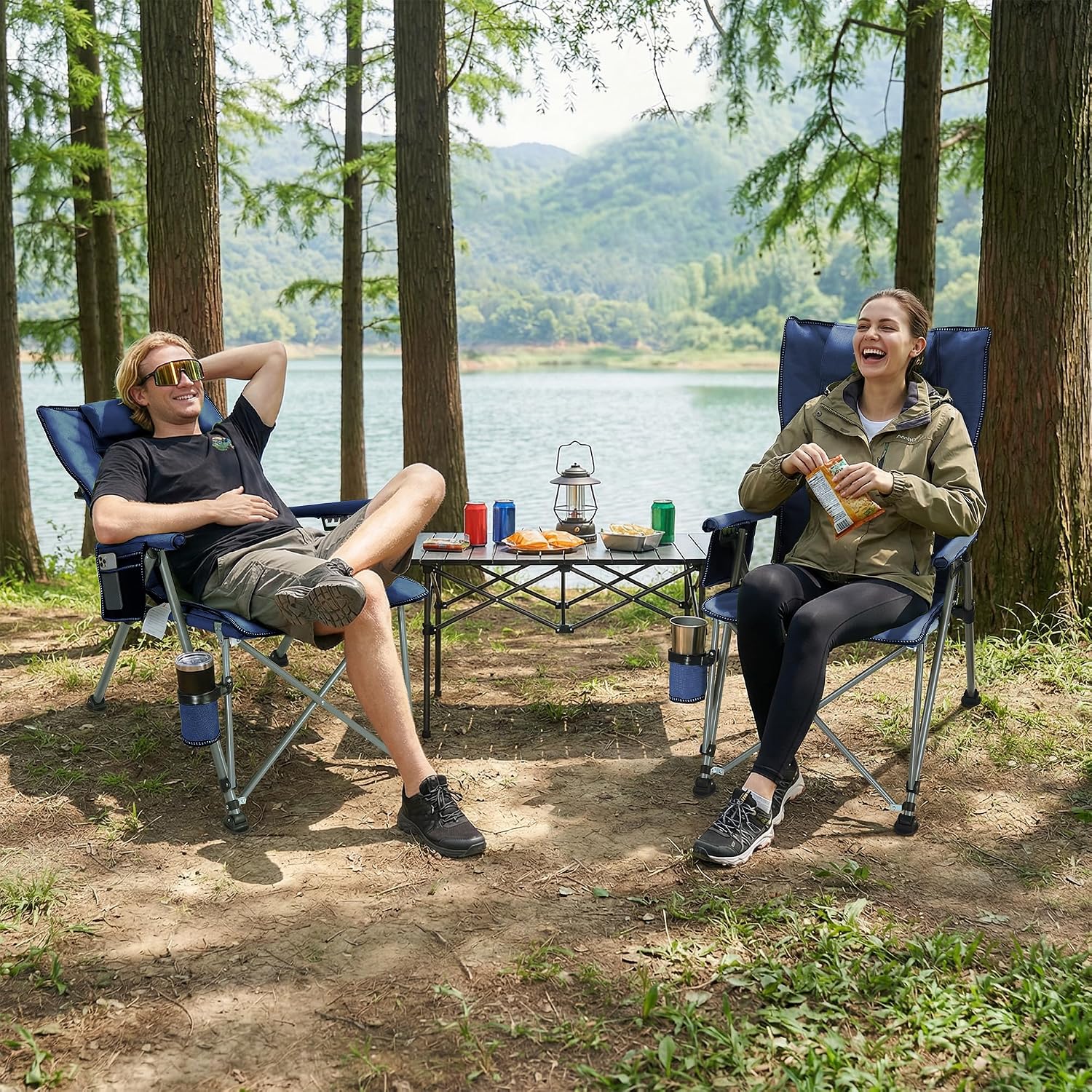 Adjustable Back Folding Camping Chair for Camp, Picnic, Lawn, Fishing | Adjustable Back; Weight Capacity 400 LBS;Hard Arm Portable Chair;Cup Holder;Storage Bag;carrying bag