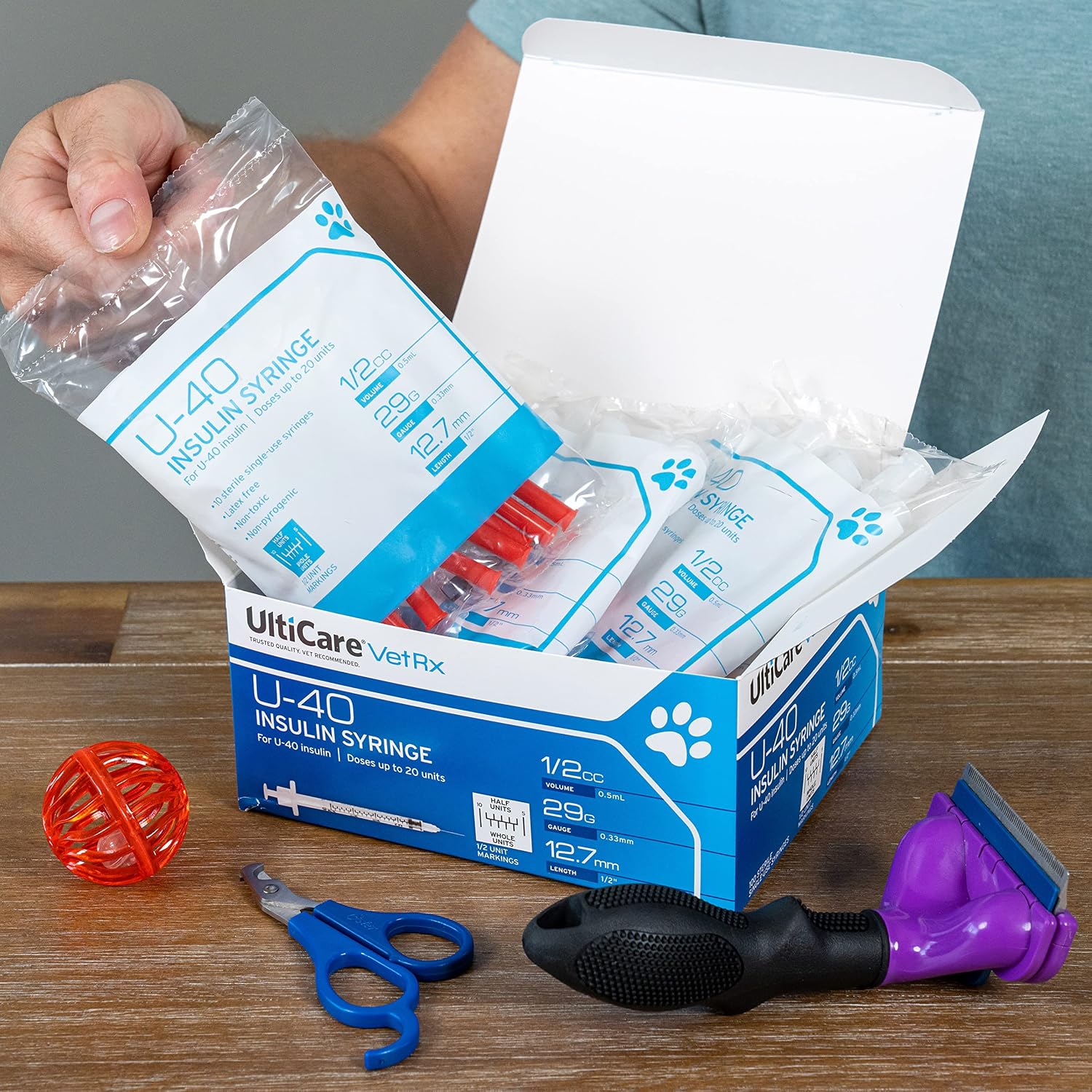 UltiCare VetRx U-40 Pet Insulin Syringes, 1/2cc, 29G x 1/2", 100 Ct, HU