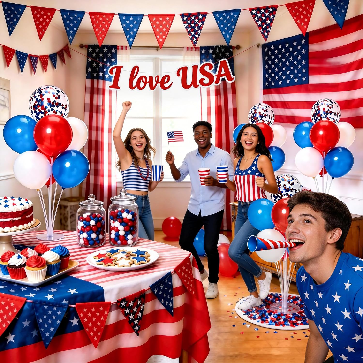 JOYYPOP 80 PCS Red White Blue Balloons 12 in with Confetti for 4th of July