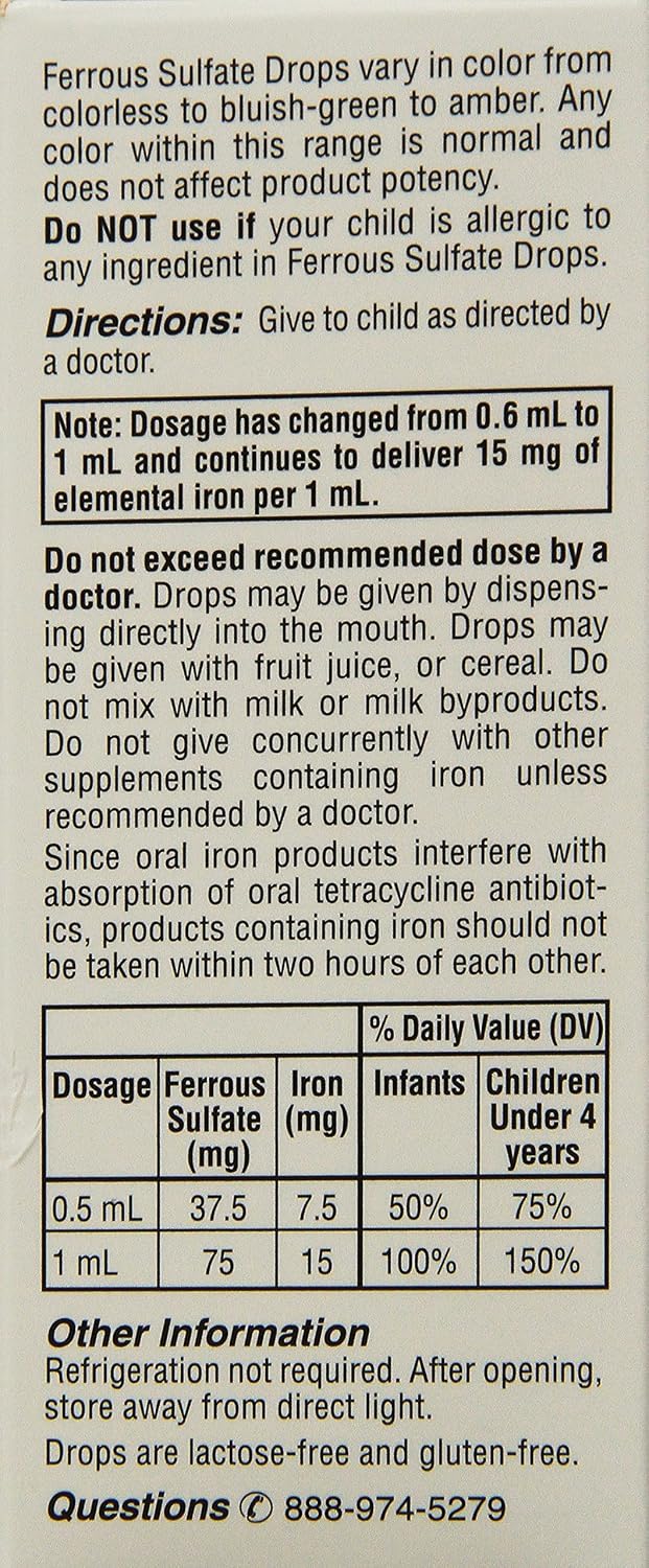 Ferrous Sulfate Iron 15mg/ml Supplement Drops 50ml Bottle -Pack of 3-
