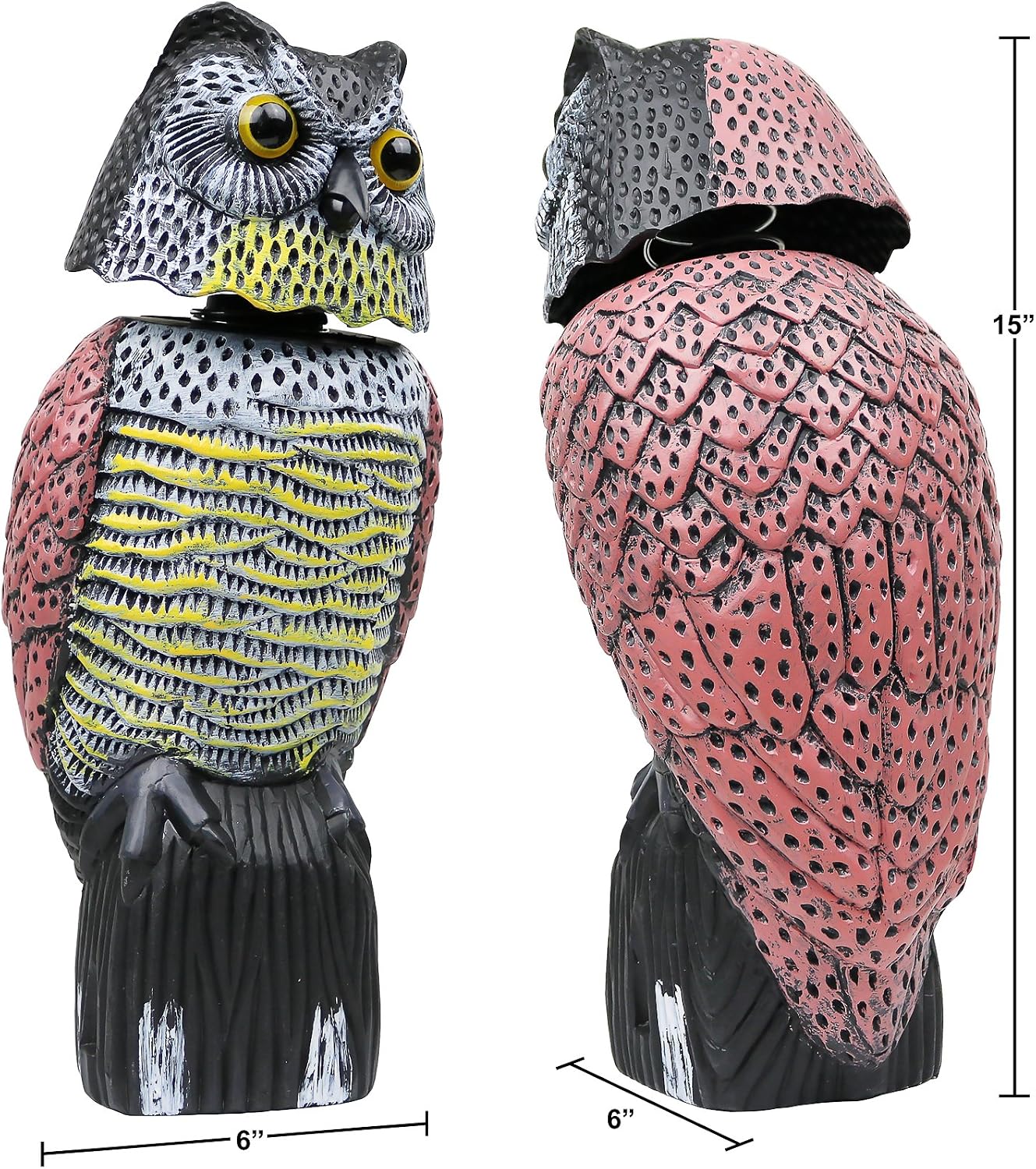 Owl Decoy to Scare Birds Away Scarecrow Fake Owl with Rotating Head, 16"