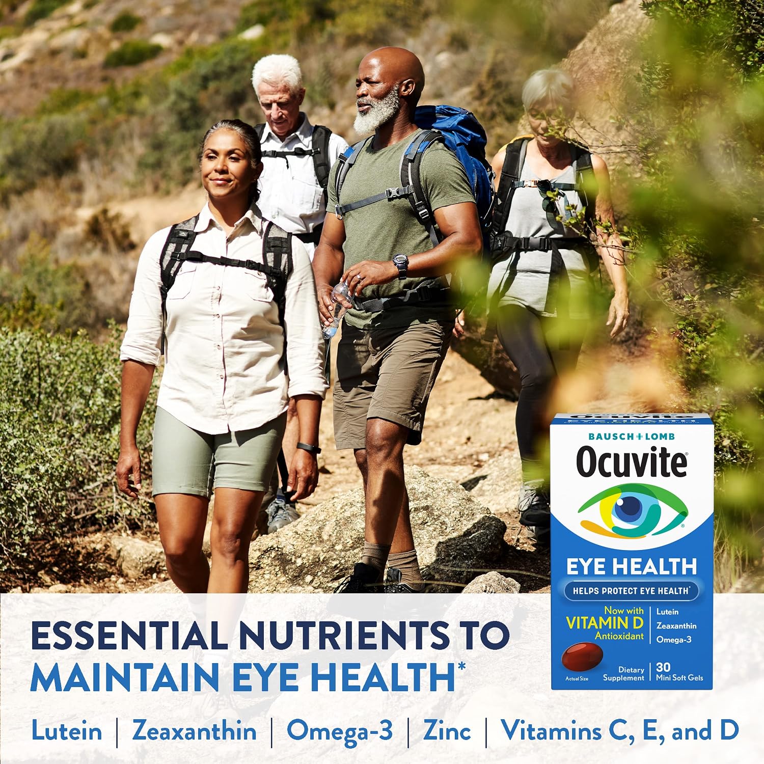 Ocuvite 50+ Eye Vitamin & Mineral Supplement, Multivitamin for Vision & Ocular Health with Omega-3, Zinc, Vitamins C & E, Lutein & Zeaxanthin, Zinc Supplements for Women and Men, 50 Softgels
