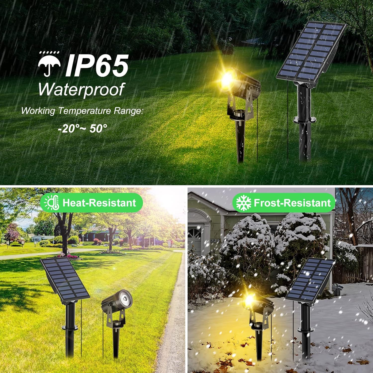 T-SUN Solar Spot Lights Outdoor, Dual Head Solar Spotlights, Cool White | IP65 Waterproof, 2 Brightness Modes, Dusk to Dawn Solar Uplights for Garden, Yard, Pathway, Patio, Lawn