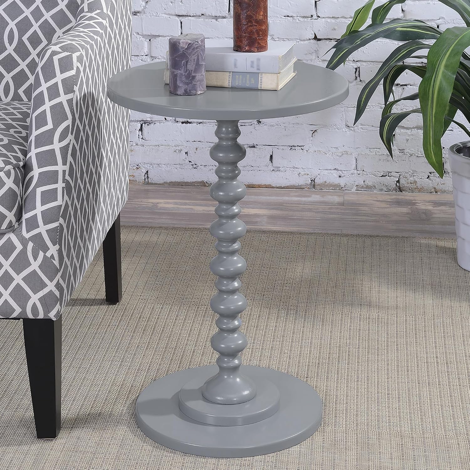 Convenience Concepts Palm Beach Spindle Table 17.75" - Traditional Round End Table for Living Room, Turned Solid Wood Side Table, Classic Display Pedestal Table, Espresso