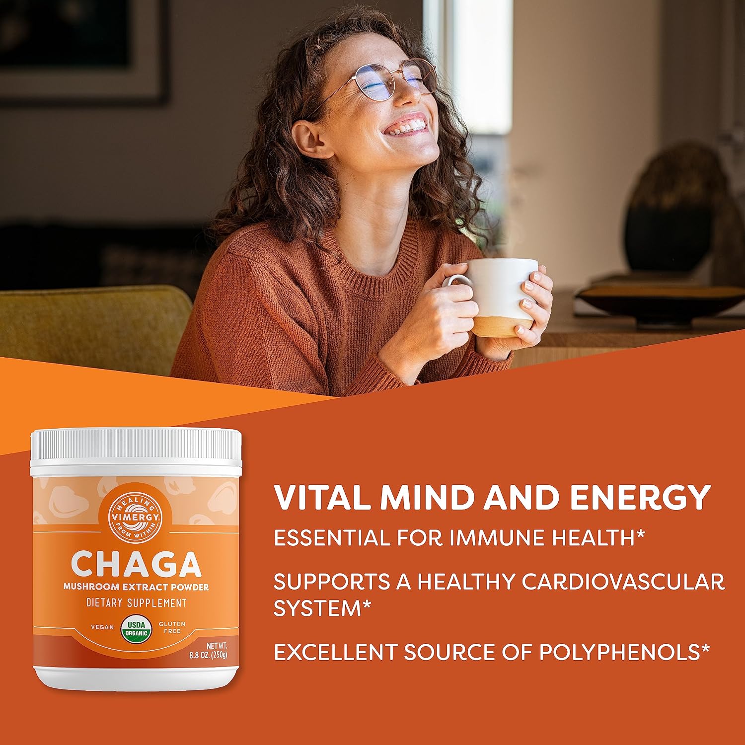 Vimergy Chaga Capsules – Superfood Cellular Support* – Cardiovascular Health Benefits* – Kosher, Vegan, Gluten-Free – 90 Capsules | Superfood Adaptogen*, Immunity for cell tissues*, Polyphenols for Antioxidant protection*, Vegan and Kosher