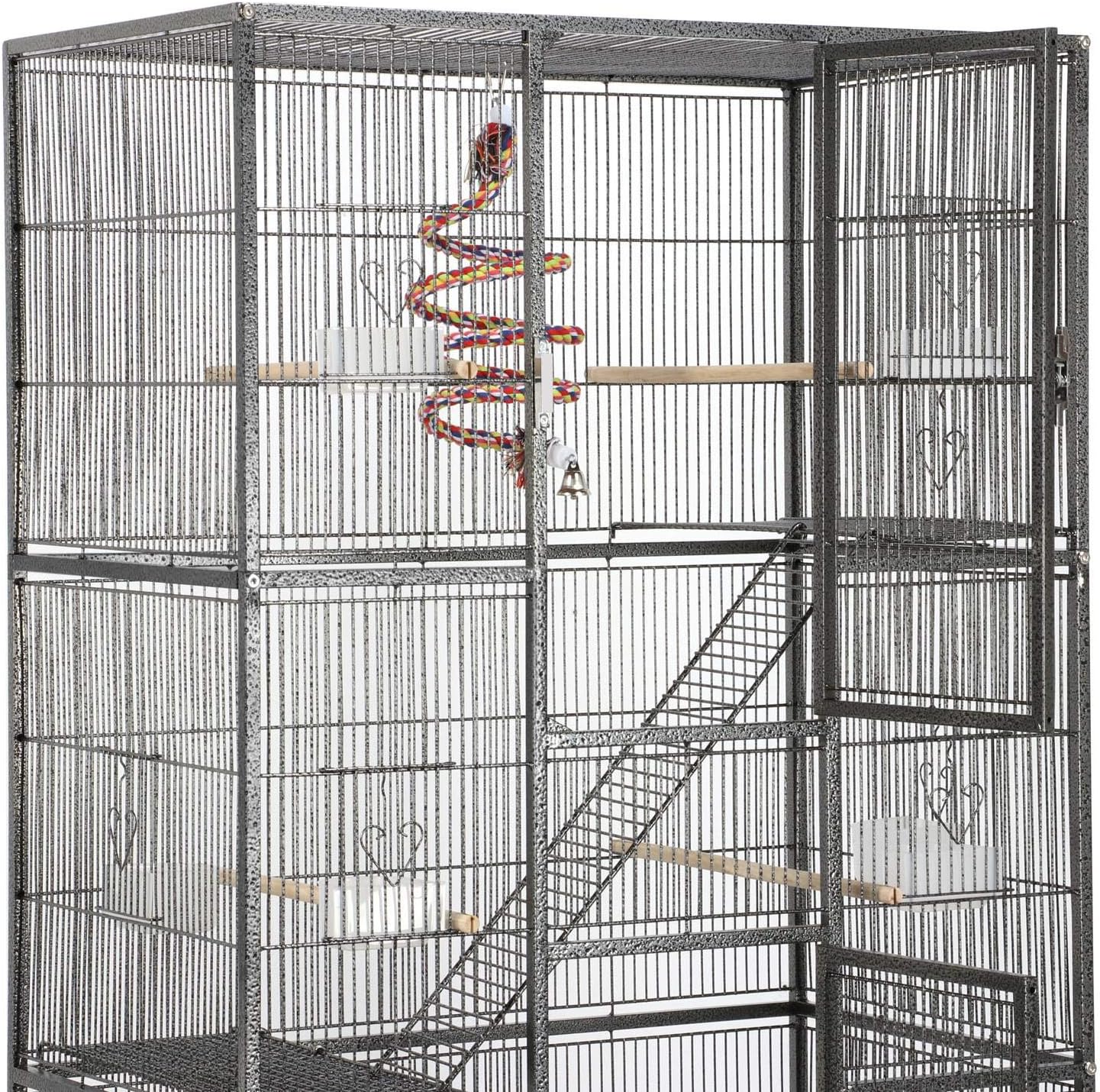 Yaheetech 69" Large Bird Cage for Parakeets, Budgies, 3-Tier Flight Cage | Detachable Rolling Stand, Easy Cleaning Slide-out Tray, Multi-door Access, 0.4'' Bar Spacing, Free Accessories