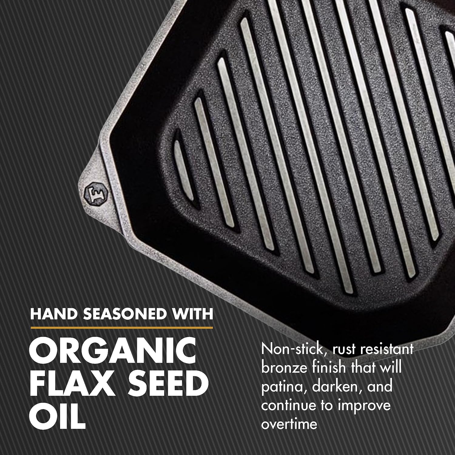 FINEX 10" Cast Iron Grill Pan, Grill Pans with Superior Heat Distribution, Near Non-Stick for Easy Cleaning, Cast Iron Grill Pan, For Indoor & Outdoor Grilling, Pre-Seasoned with Flaxseed Oil
