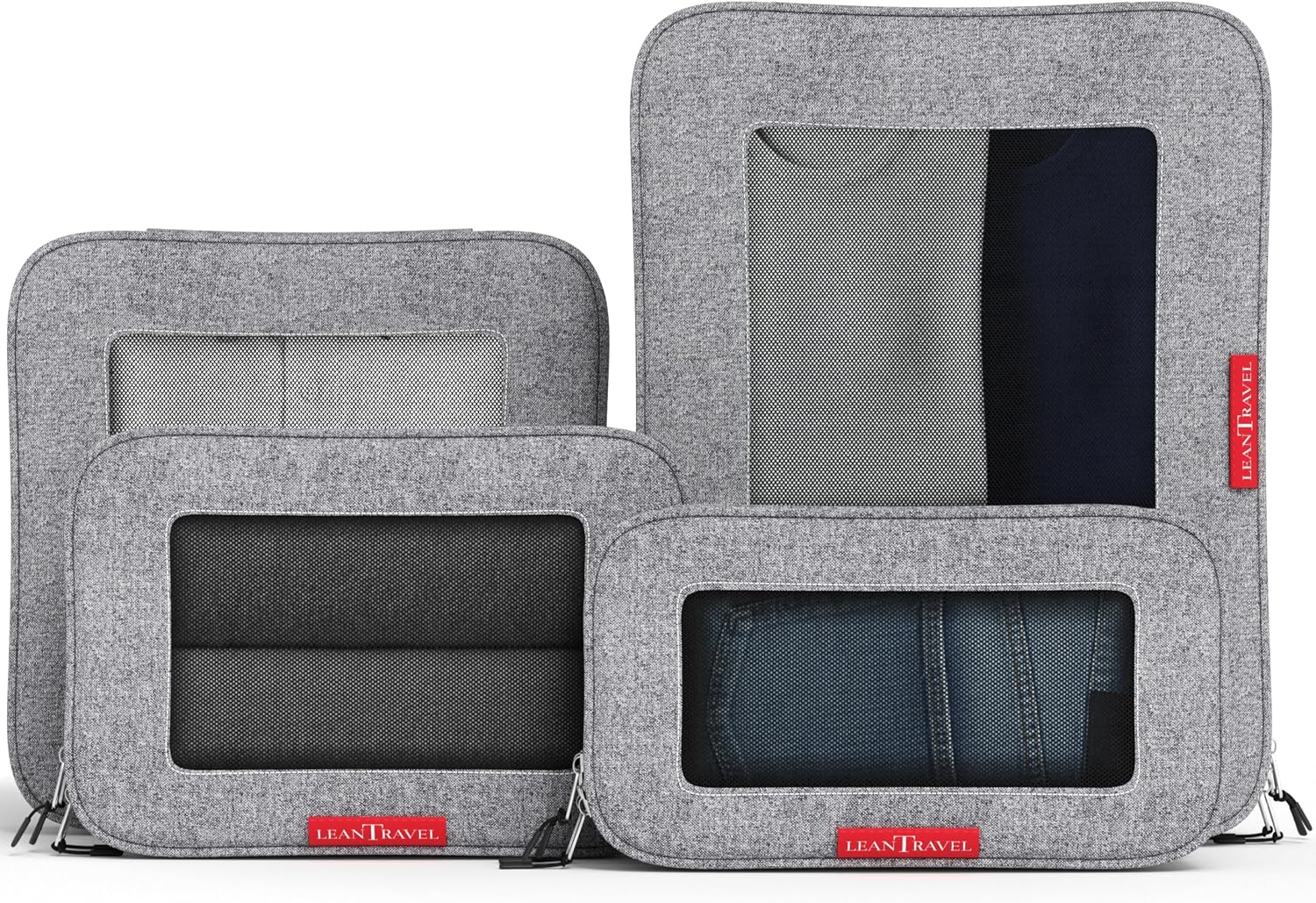 LeanTravel Premium Compression Packing Cubes for Travel - Suitcase Organizer Bags with Double Zipper & Breathable Mesh Panel - Space Saving Carry On Luggage Essentials (6-Pack, Grey)