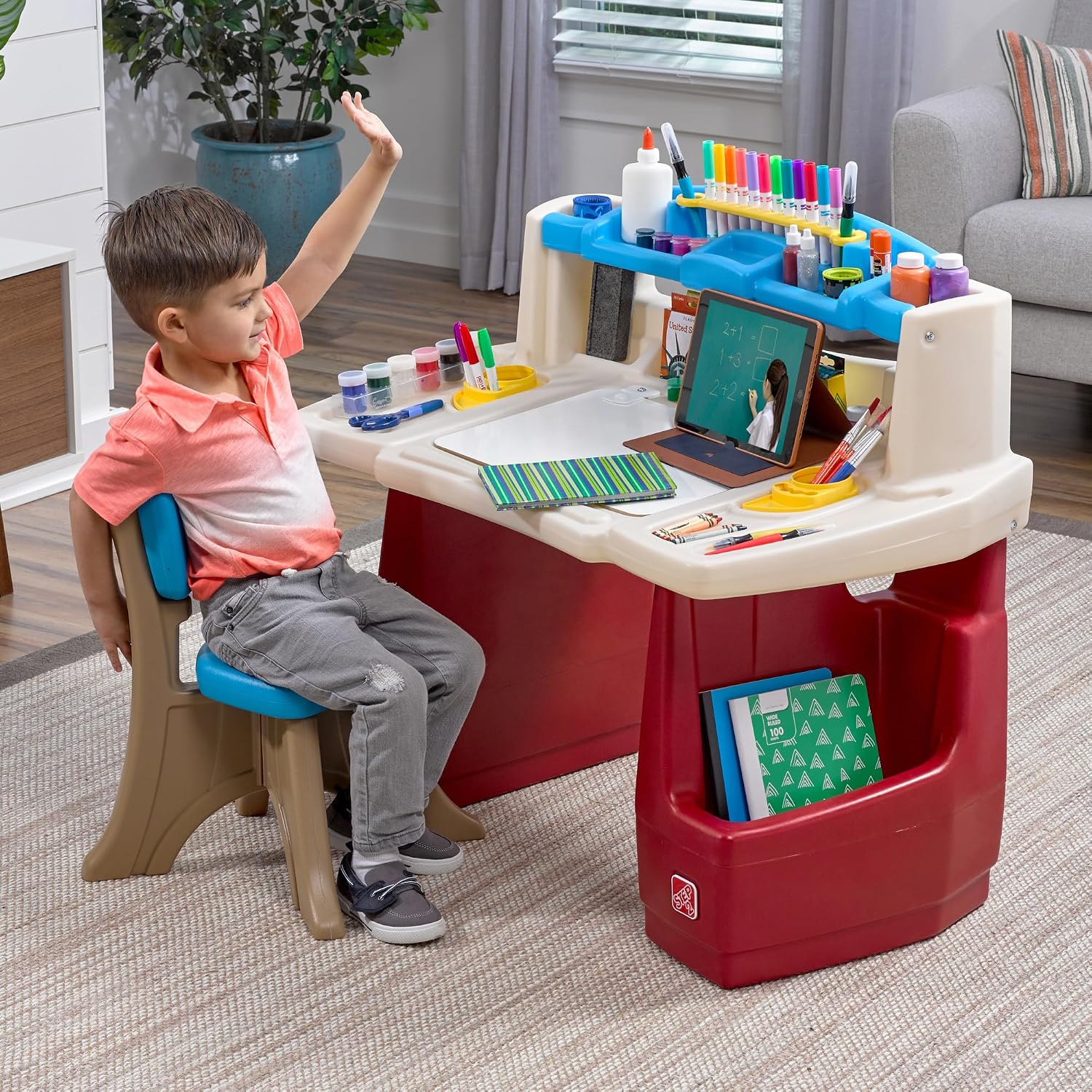 Step2 Deluxe Art Master Desk, Kids Activity Table & Chair, Arts & Crafts Desk, Made of Durable Plastic, For Toddlers 3+ Years Old