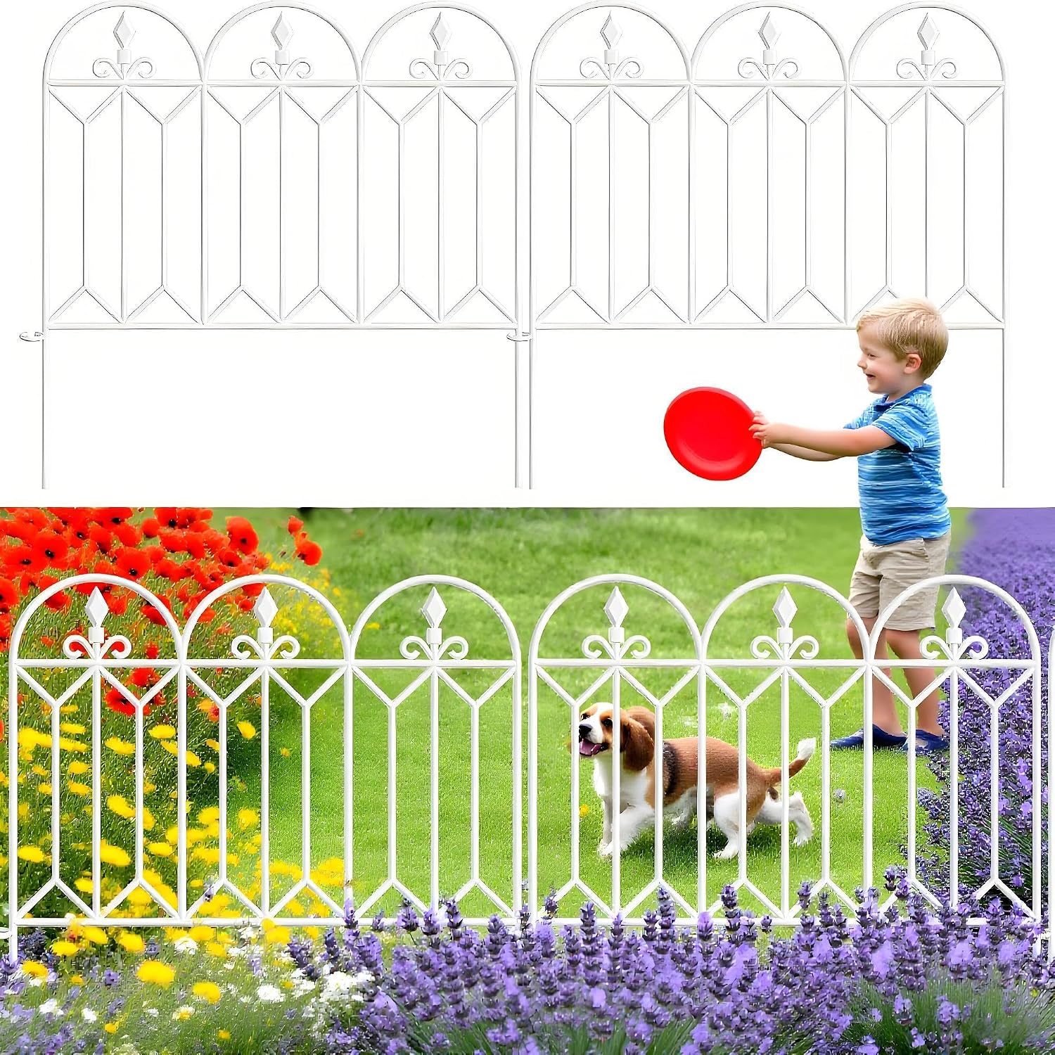 AMAGABELI GARDEN & HOME 5 Panels 32in(H)×10ft(L) Decorative Garden Fences and Borders for Dogs No Dig Rustproof Metal Fence Panels Garden Edging Border Animal Barrier Fencing for Flower Beds Black