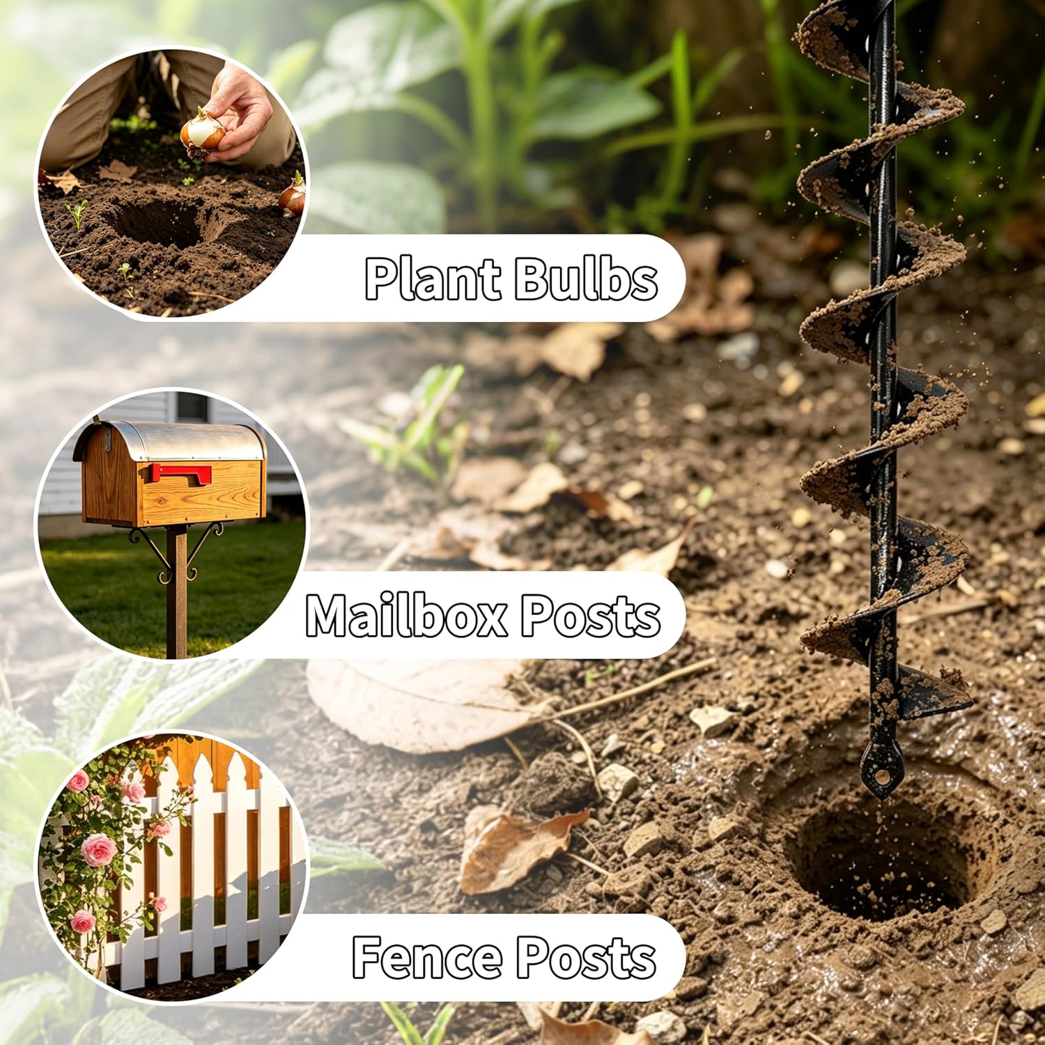 TCBWFY Auger Drill Bit for Planting 1.6x16.5inch Extended Length Garden Auger Spiral Drill Bit for Planting Bulbs Flowers,Post Hole Digger for 3/8”Hex Drill
