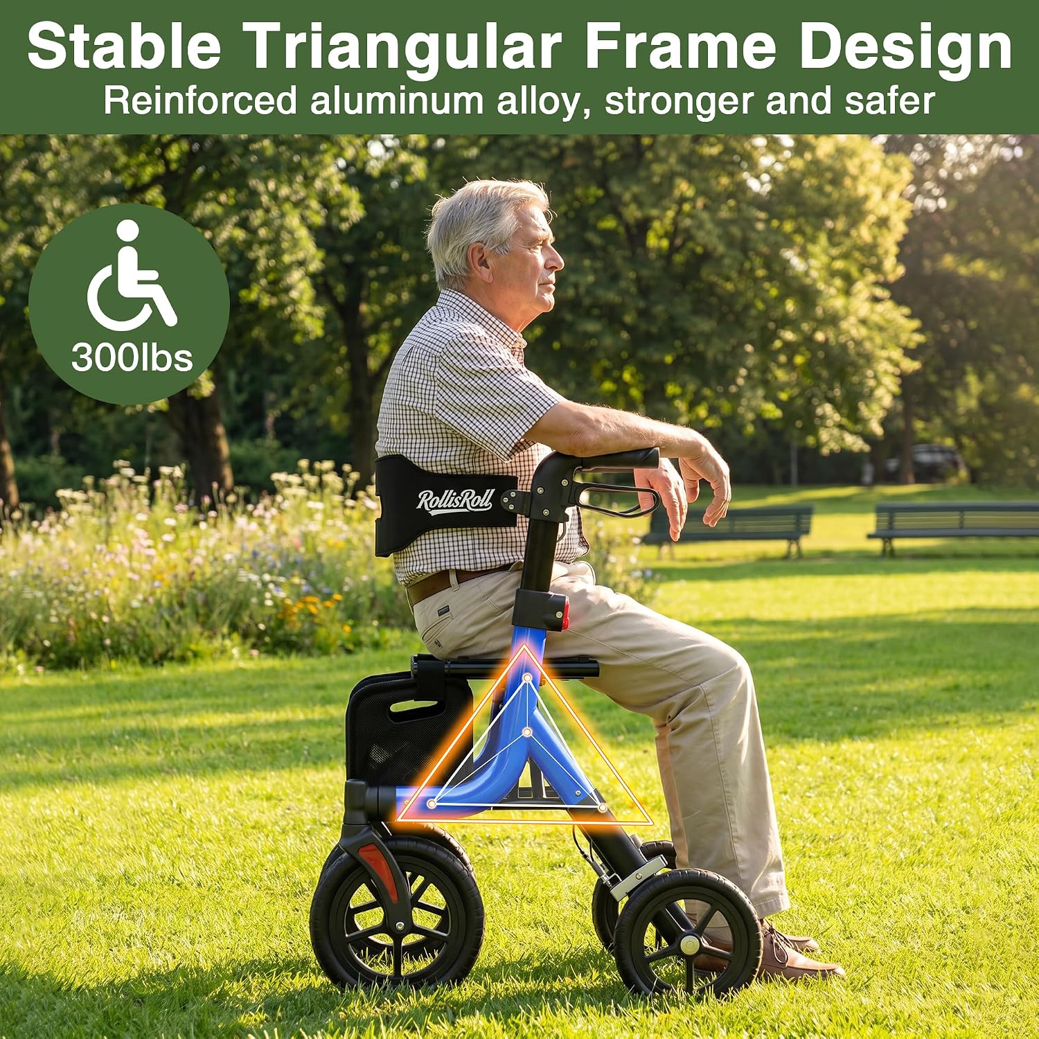 Walkers for Seniors, Rollator Walker with Seat, 10" Big Rubber Wheels All Terrain Rolling Walker, Lightweight Foldable Rollator Walker, Built-in Cable, Reinforced Aluminum Frame, Orange