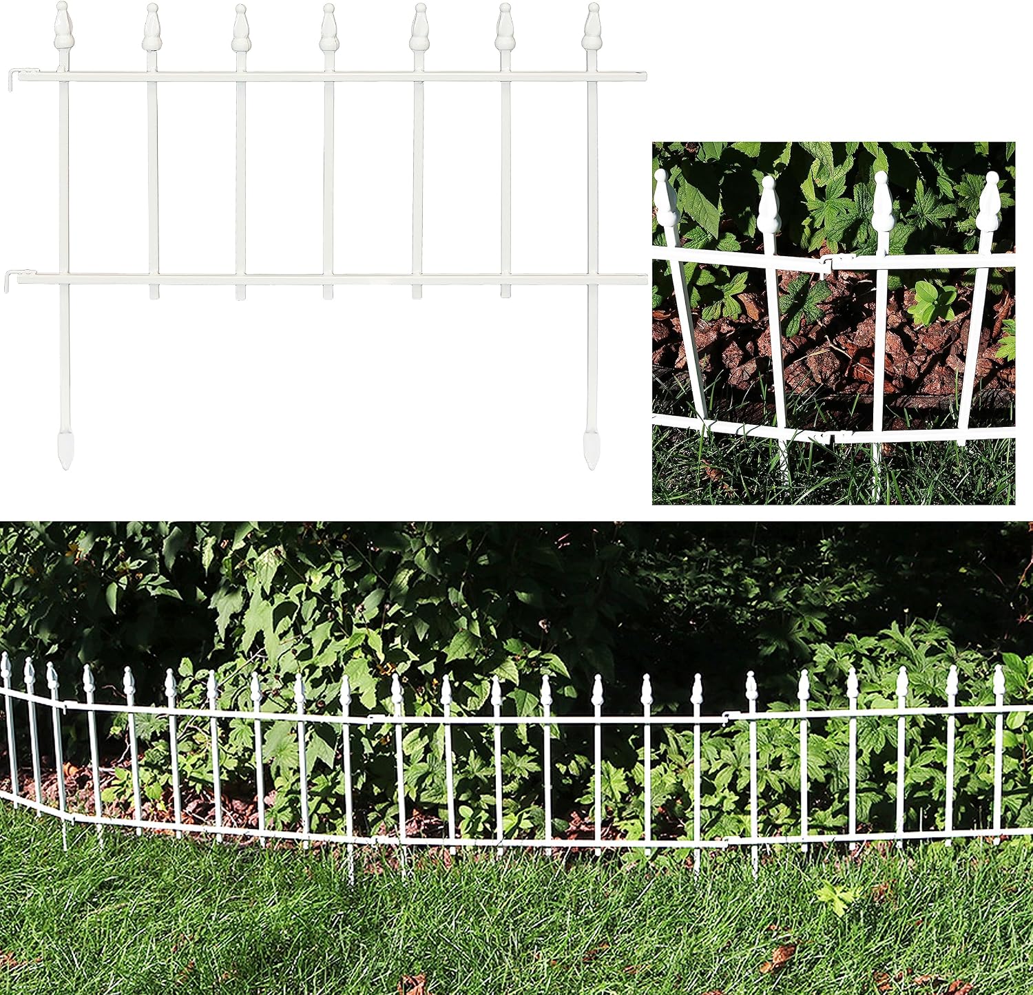 Sunnydaze Decorative Garden Fence Border, 9ft, 5 Panels, Black | 22" W x 18" H No Dig Metal Edging for Flower Beds, Yard, Lawn, Pathways & Landscaping, Roman Finial Design