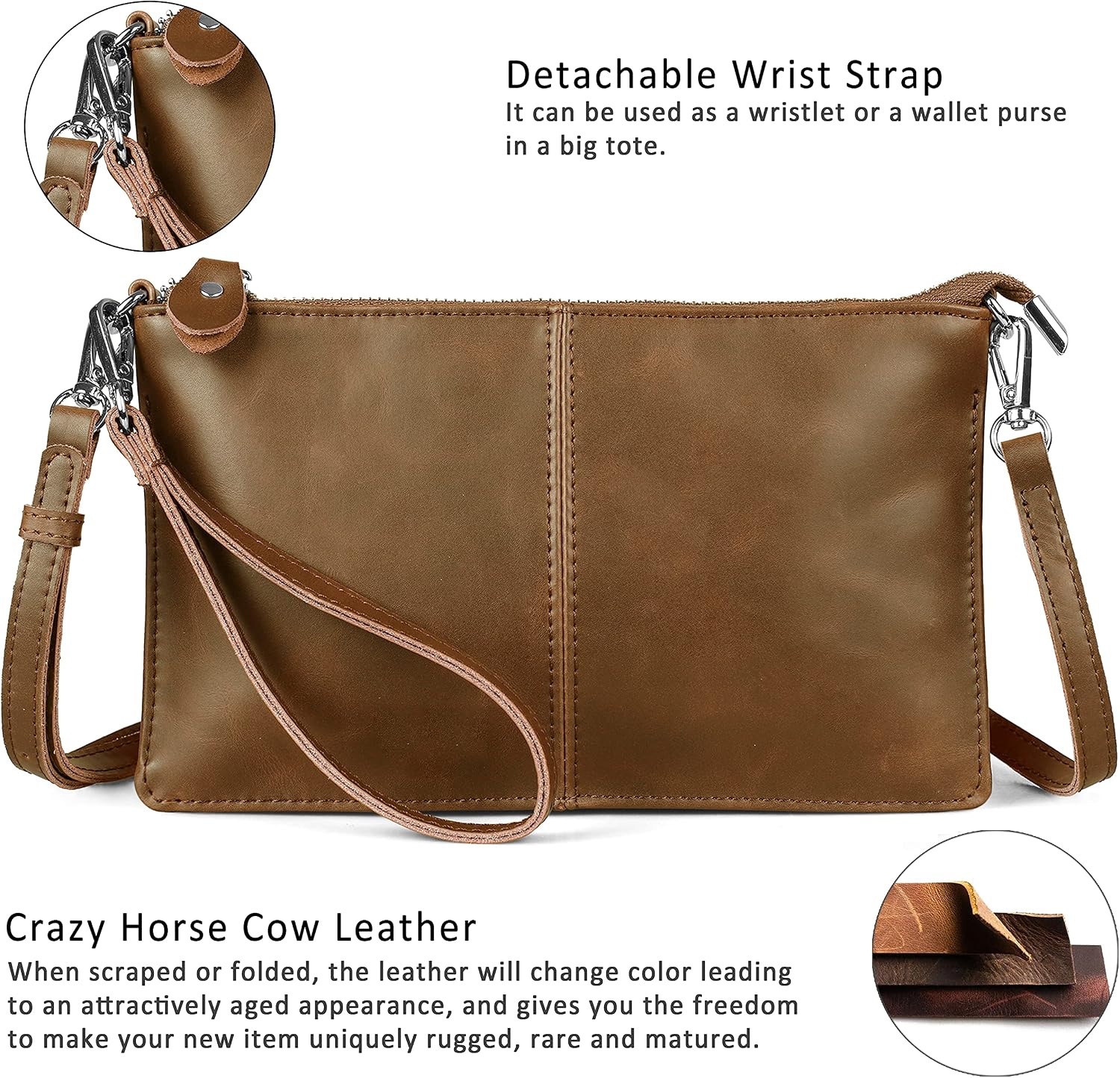 befen Genuine Leather Small Crossbody Bags for Women Wristlet Wallet Purses | Real Leather, RFID Blocking Card Slots, Wristlet Strap, Clutch Purse, Fit iPhone 17 Pro Max, Leather Handbags