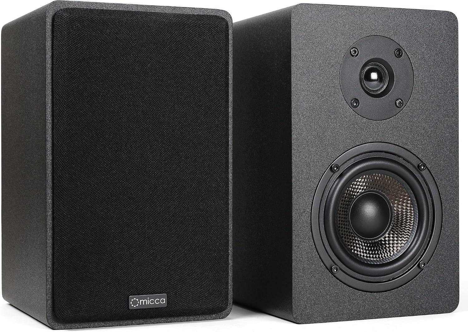 Micca MB42X Advanced 2-Way Passive Bookshelf Speakers, Stereo Pair, Black | Amplifier Required, 4-Inch Carbon-Fiber Woofer, 0.75-Inch Silk-Dome Tweeter, Desktop, Home Theater, Surround Sound