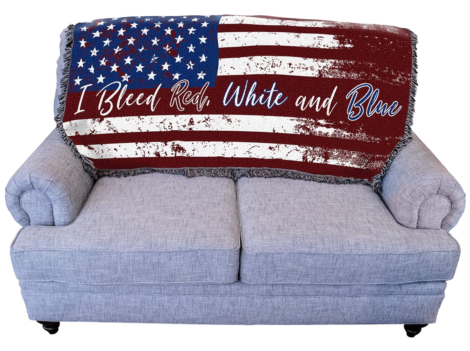United States American Flag Blanket - Gift Soft Tapestry Throw Woven from Cotton - Made in The USA (69x48)