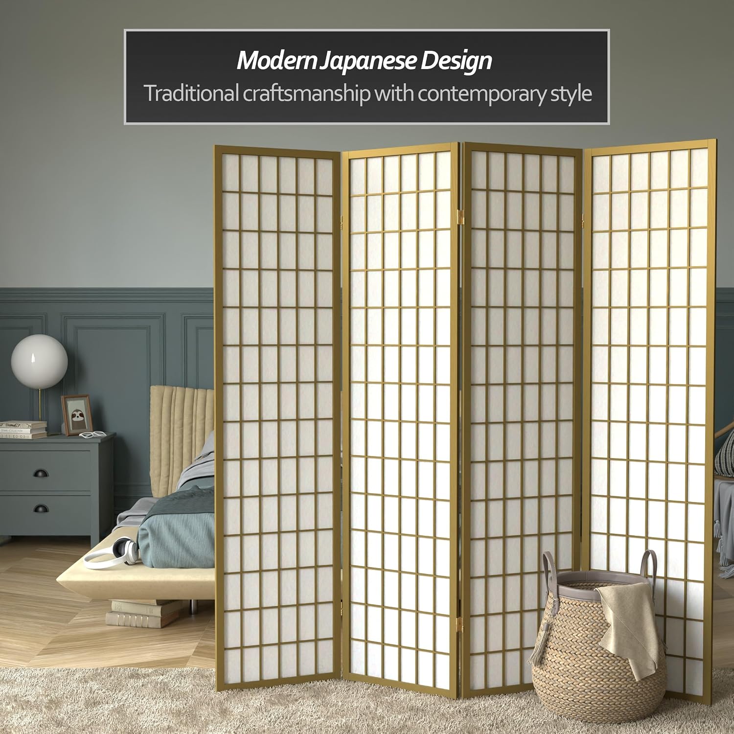 Red Lantern 6 ft. Tall Window Pane Shoji Screen - Walnut - 5 Panels