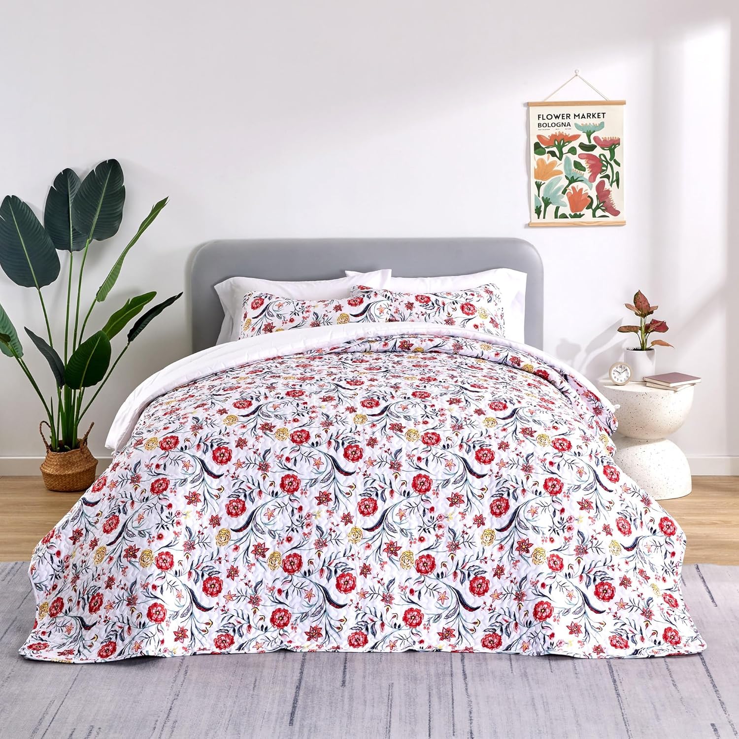 SLEEP ZONE 3-Piece Printed Quilt Set - Full/Queen Size - Lightweight Reversible Bedding Coverlet Set for All Season (Classic Paisley Pattern)