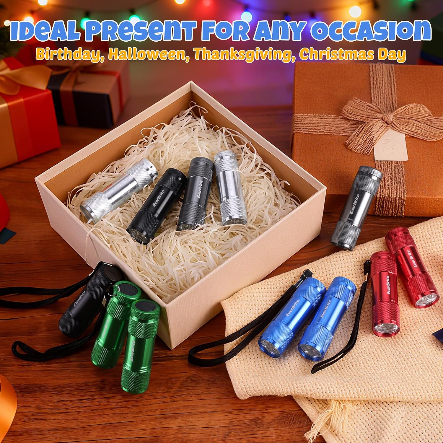 EverBrite 18-Pack Mini LED Flashlight Set,Portable Compact | Ideal for Hurricane Supplies Camping, Night Reading, Cycling, BBQ, Party, Backpacking,with Lanyards & 54 x AAA Batteries