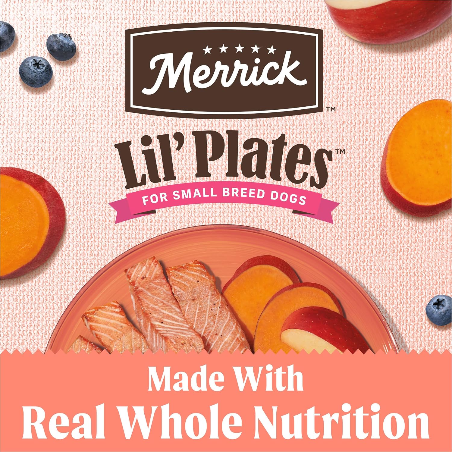 Merrick Lil' Plates Salmon Sweet Potato Dog Food 12 lb Bag | Premium, grain-free salmon and sweet potato kibble crafted with high protein and healthy fats for small breed dogs