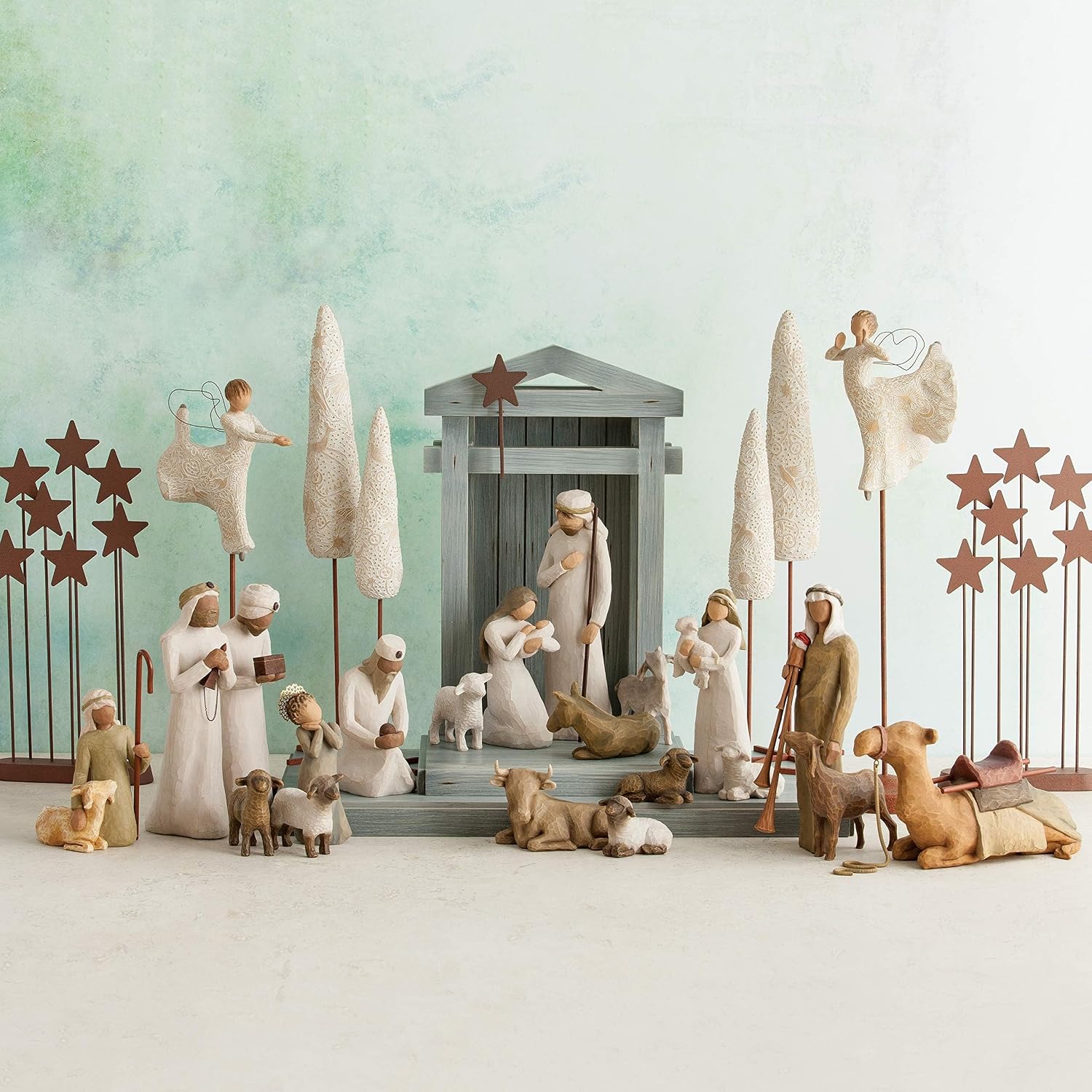 Willow Tree Shepherd and Stable Animals, Sculpted Hand-Painted Nativity Figures, 4-Piece Set | Designed by Artist Susan Lordi, Build the Nativity Scene, a Timeless Holiday Tradition to Display on Mantel or Tabletop