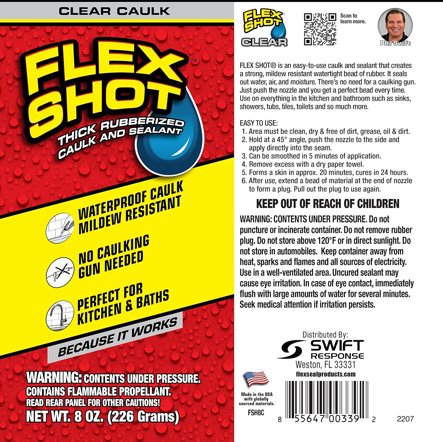 Flex Shot, Flexible Rubber Silicone Sealant, Waterproof Caulk, UV Resistant, No Caulk Gun Needed, Perfect for Kitchen, Bath, Showers, Sinks, Baseboards, Black, 8oz, 1-Pack