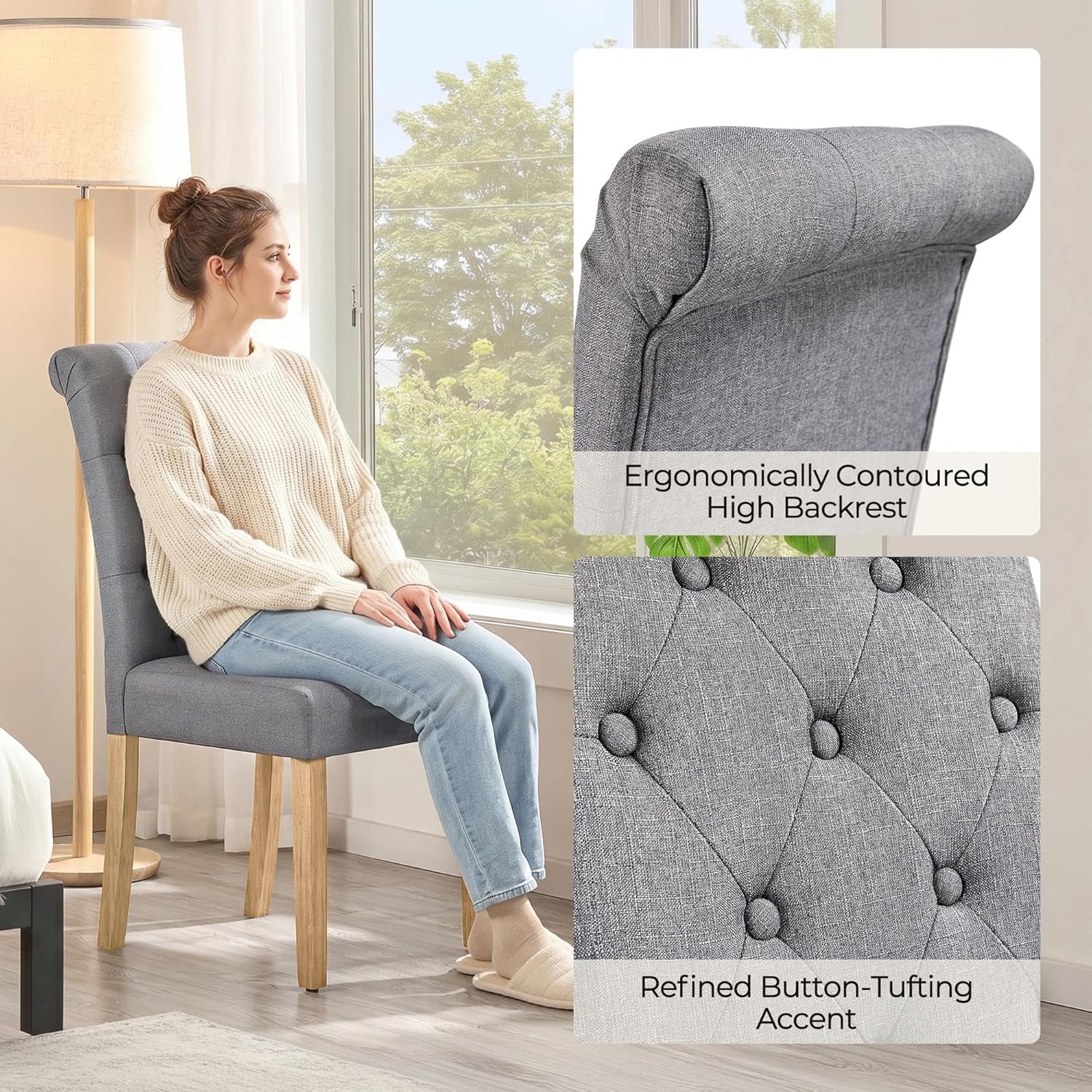 Yaheetech Dining Chairs Set of 2 Modern Upholstered Parson Chairs Dark Gray