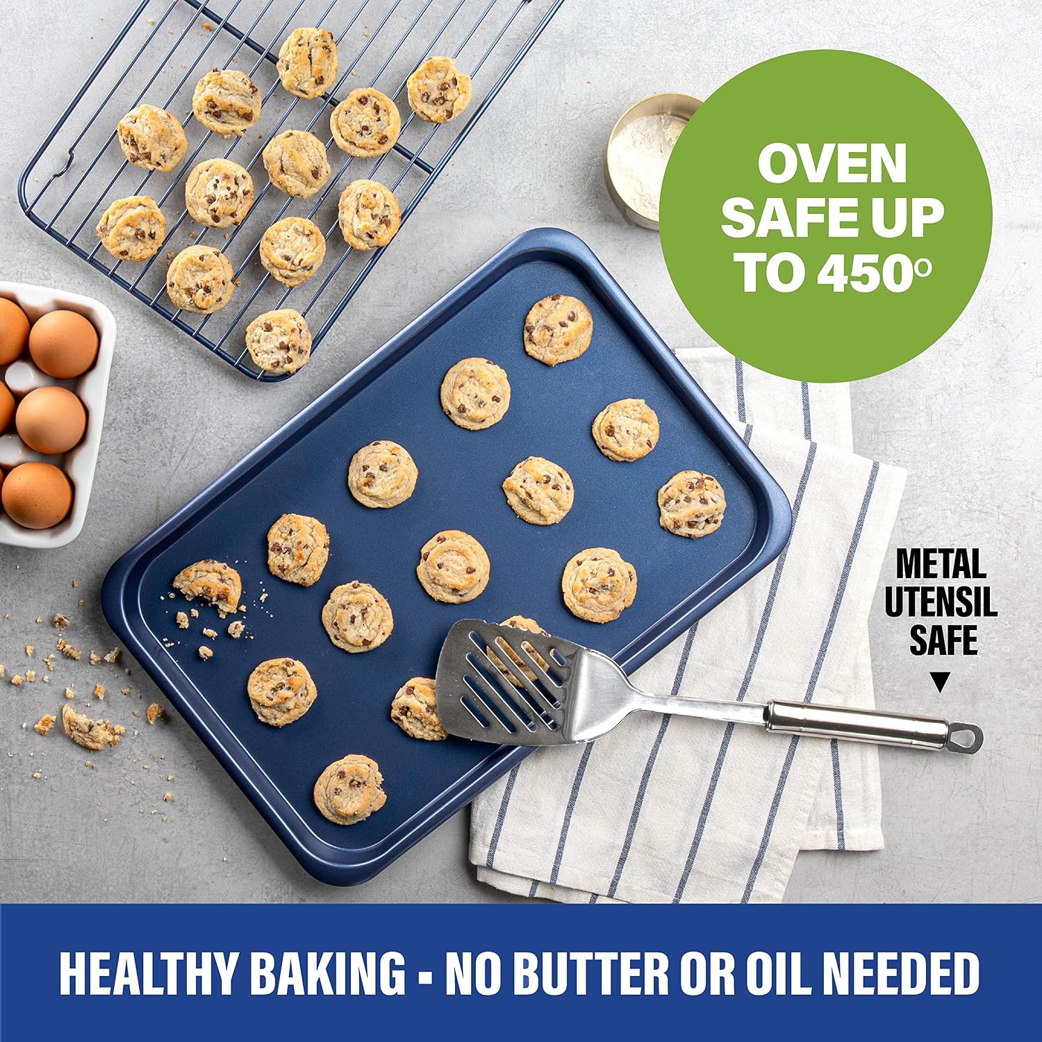 Granitestone Blue Nonstick 9.7in x 5.75in x 2.8in Loaf Pan, Oven Safe up to 500F, Dishwasher Safe