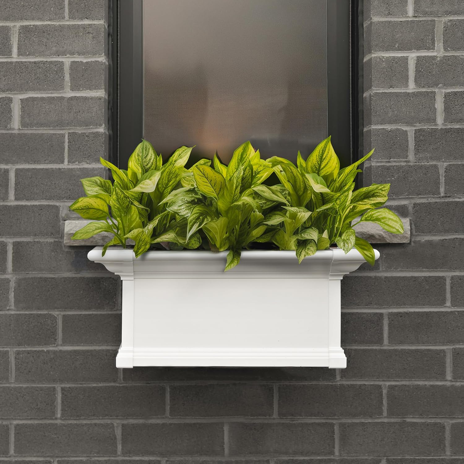 Mayne Yorkshire 60in Self-Watering Rectangular Window Box Planter, White | Self-watering, All season, Fade resistant, Customizable, Mounting brackets included, Built-in overflow, 15-year warranty