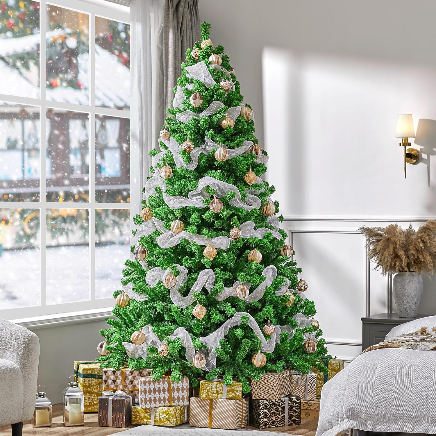 Yaheetech 7.5ft Pre-Lit Snow Flocked Artificial Christmas Tree, 550 Lights