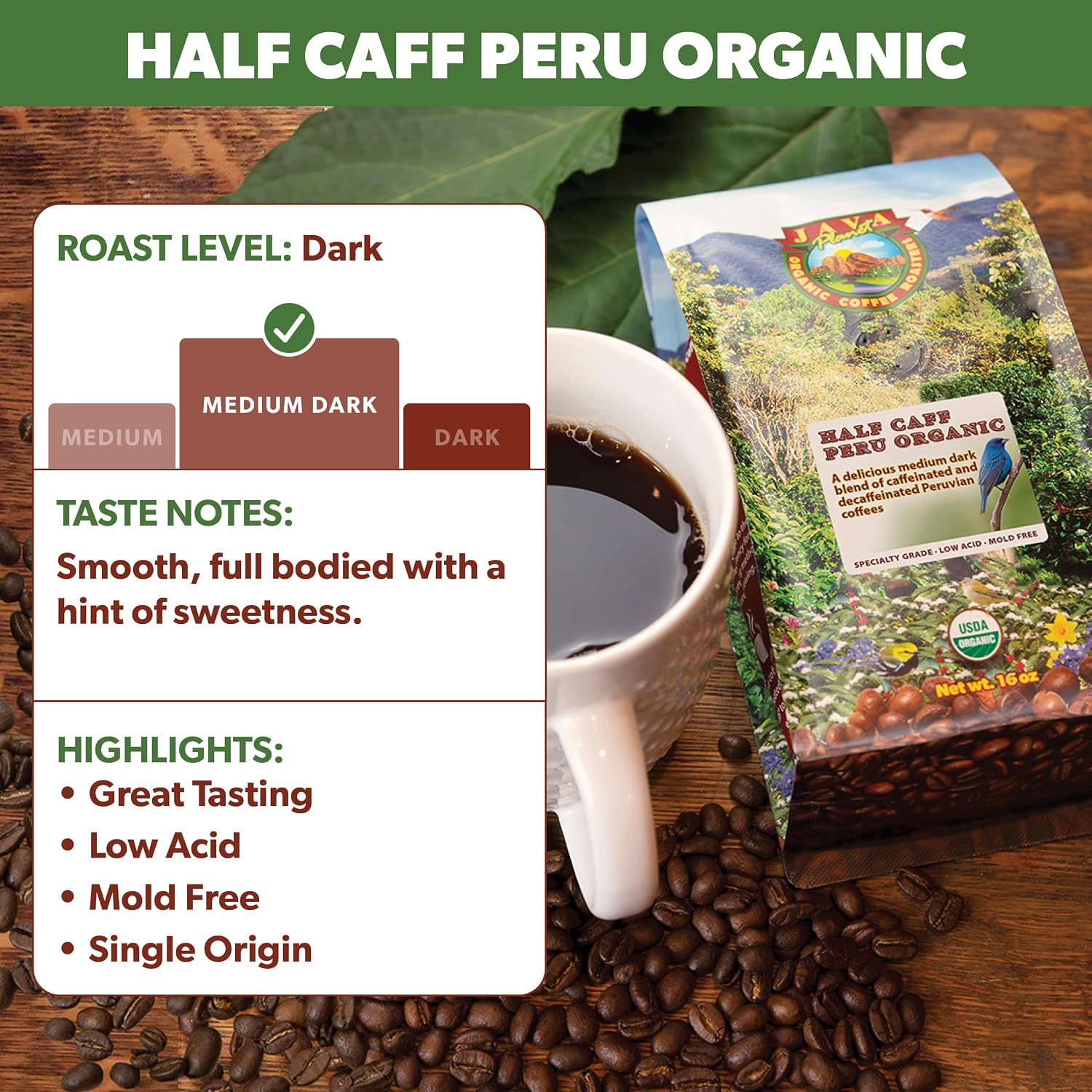 Java Planet Low Acid Organic Espresso Beans, Dark Roast Coffee Beans, 16 oz