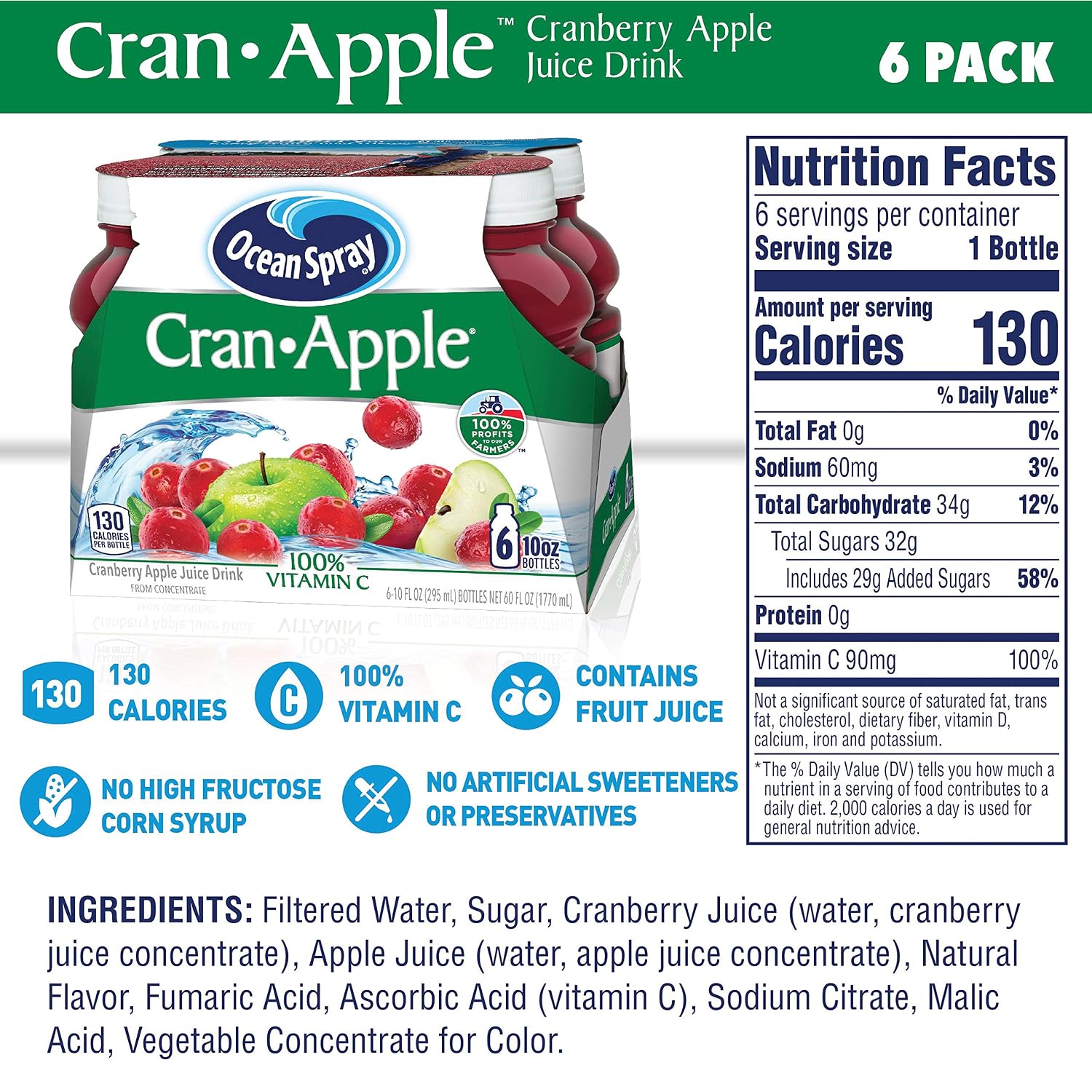 Ocean Spray® Cran-Grape® Juice Drinks, 10 Ounce Bottles, 6 Count | Ocean Spray® Cran-Grape® Juice Drinks, Made with Real Fruit Juice, 10 Fluid Ounce Bottles, 6 Count
