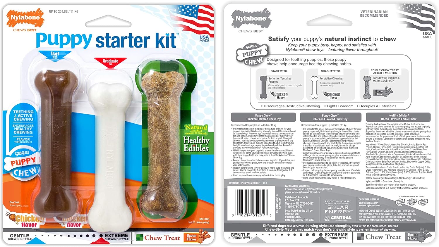 Nylabone Puppy Pacifier Chew Toy, Teething Toys for Puppies up to 25 lbs | Puppy teething toys with bacon flavor, soft material, textured nubs massage gums