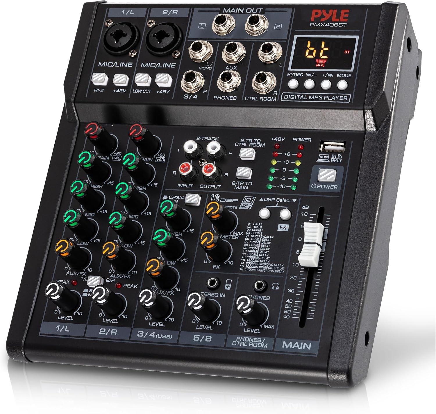 Pyle Professional Wireless DJ Audio Mixer - 4 Channel Bluetooth Controller Sound Mixer, USB Audio Interface