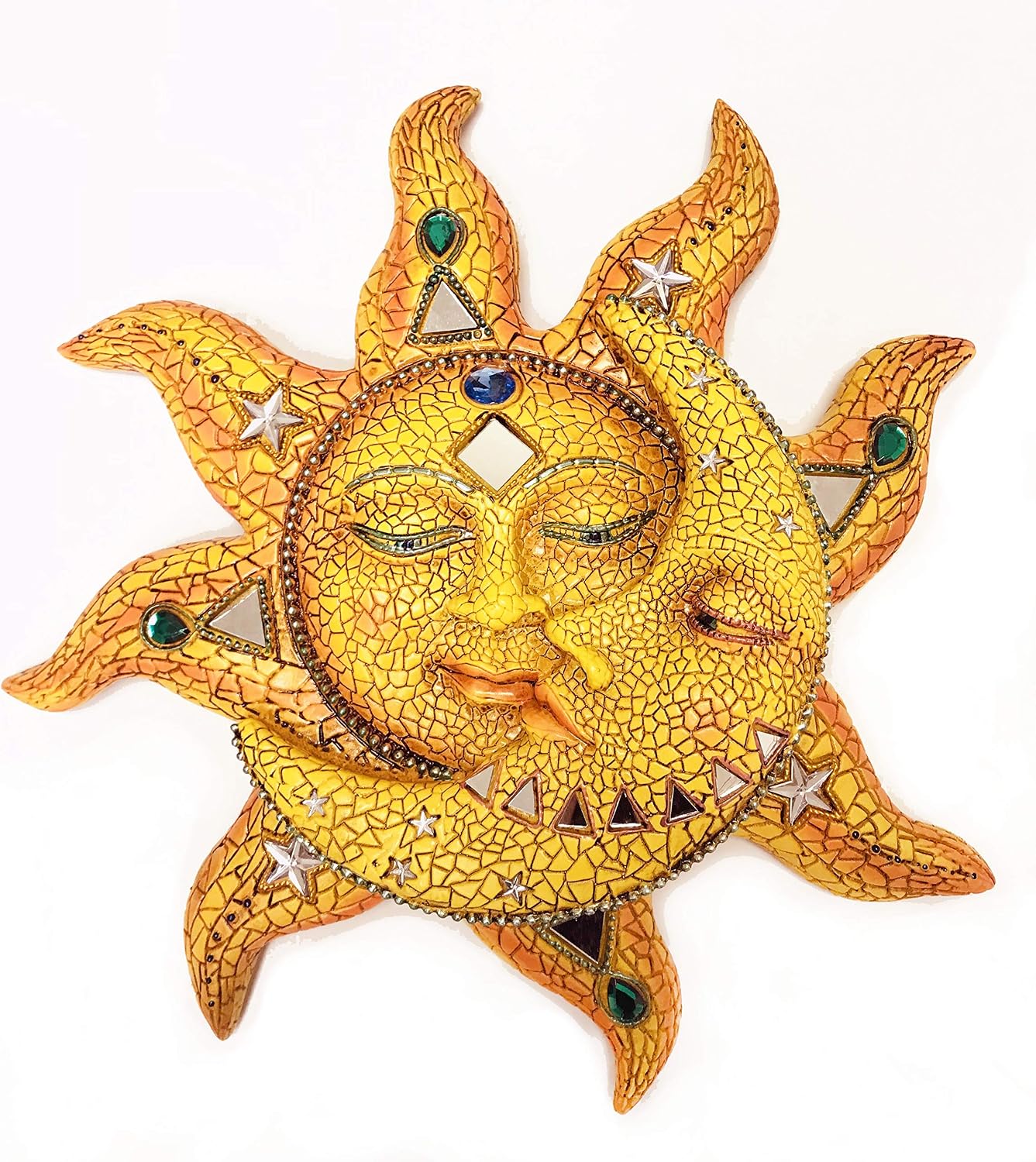 George S. Chen Imports Polyresin Orange Mosaic Face Sun with Yellow Mosaic Moon, 13", Multicolor (SS-G-63046)