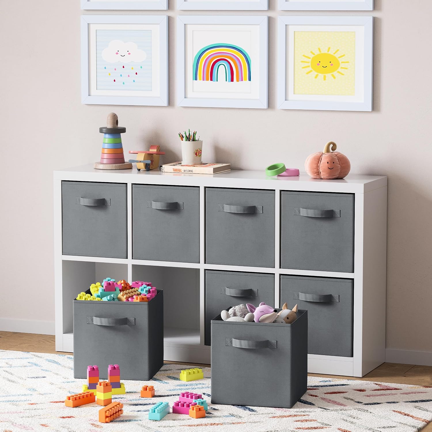 Storage Cubes Pack Of 8 - Standard Size Cube Storage Bin 10.5x10.5x11 With Dual Handles For Easy Carrying- Fabric Storage Bins Collapsible (Black)