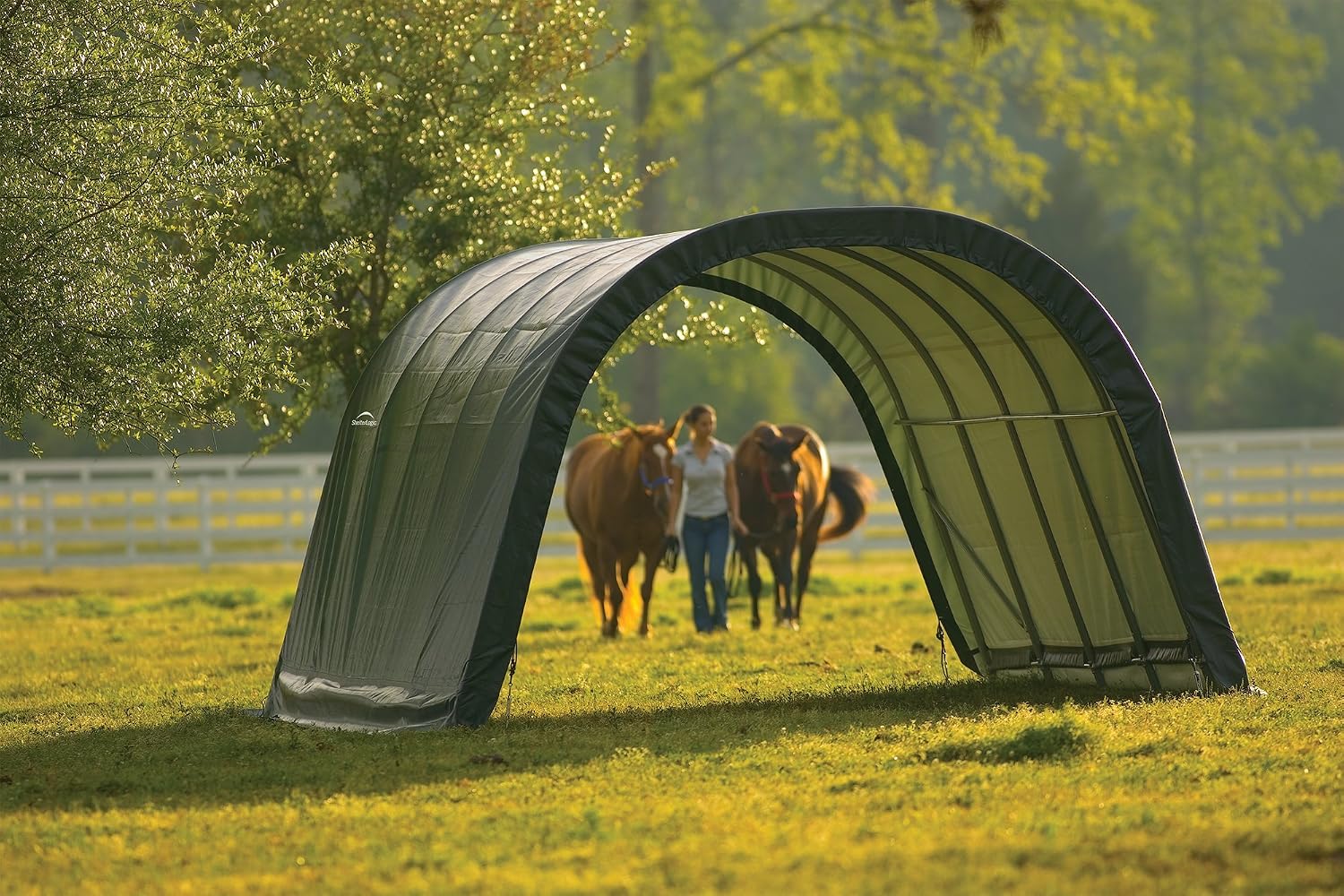 ShelterLogic Peak Style Run-in Shed - Green, 24ft.L x 22ft.W x 12ft.H, Model Number 58542