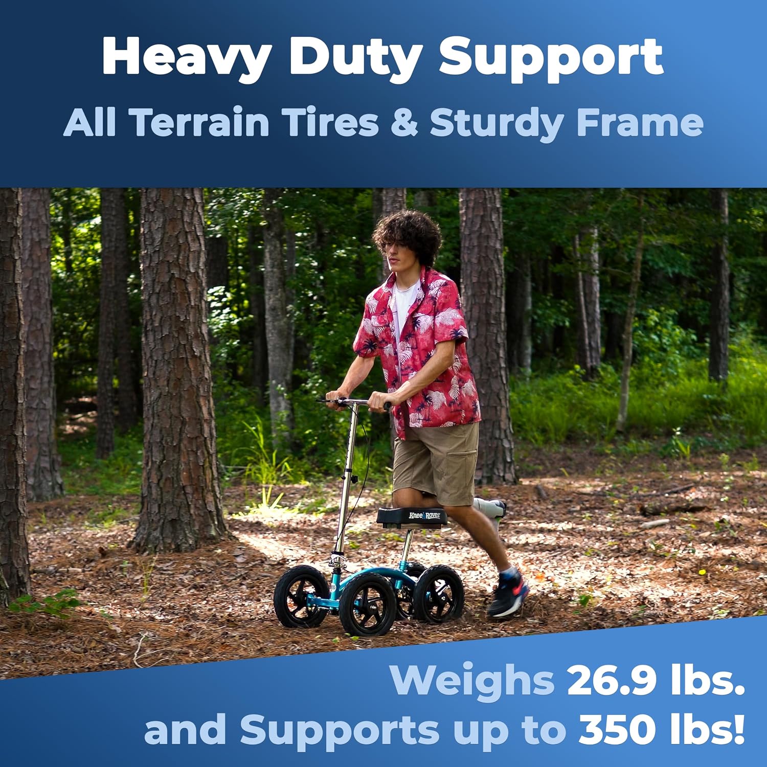 KneeRover Quad All Terrain Knee Scooter for Adults, Metallic Blue
