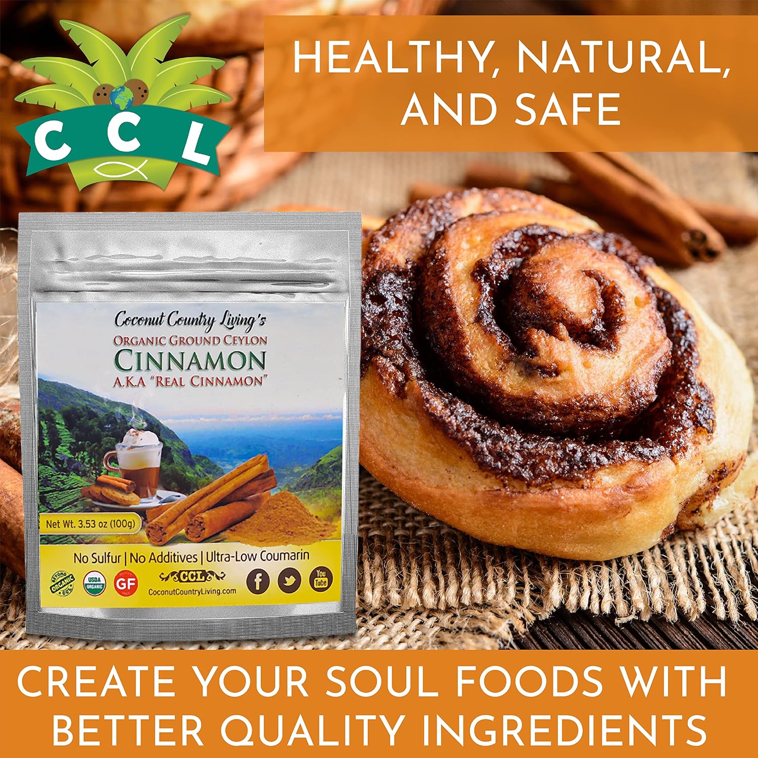 Organic Ceylon Cinnamon Powder 1 lb - True Ground Sri Lanka Spice, Raw | Low Coumarin, USDA Certified, Non-GMO, Gluten Free, Additive Free, for Baking, Cooking, Coffee and Tea, Resealable Pouch